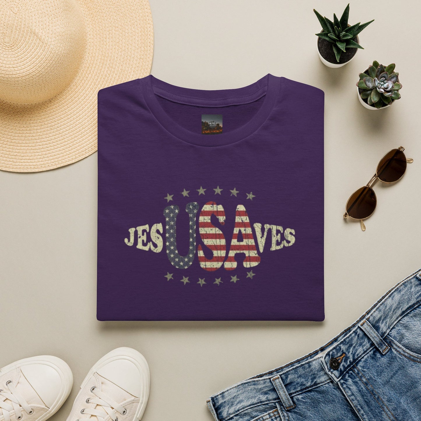 JesUSAves Patriotic T-Shirt — American Flag Christian Faith Tee
