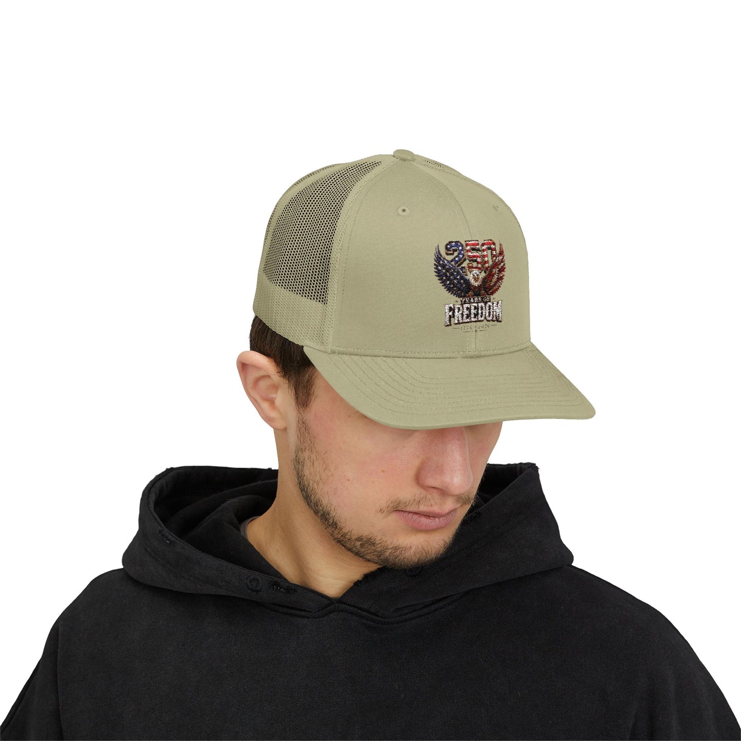 #250 250 Years of Freedom Eagle Patriotic American Flag Anniversary (1776–2026) Snapback Trucker Cap