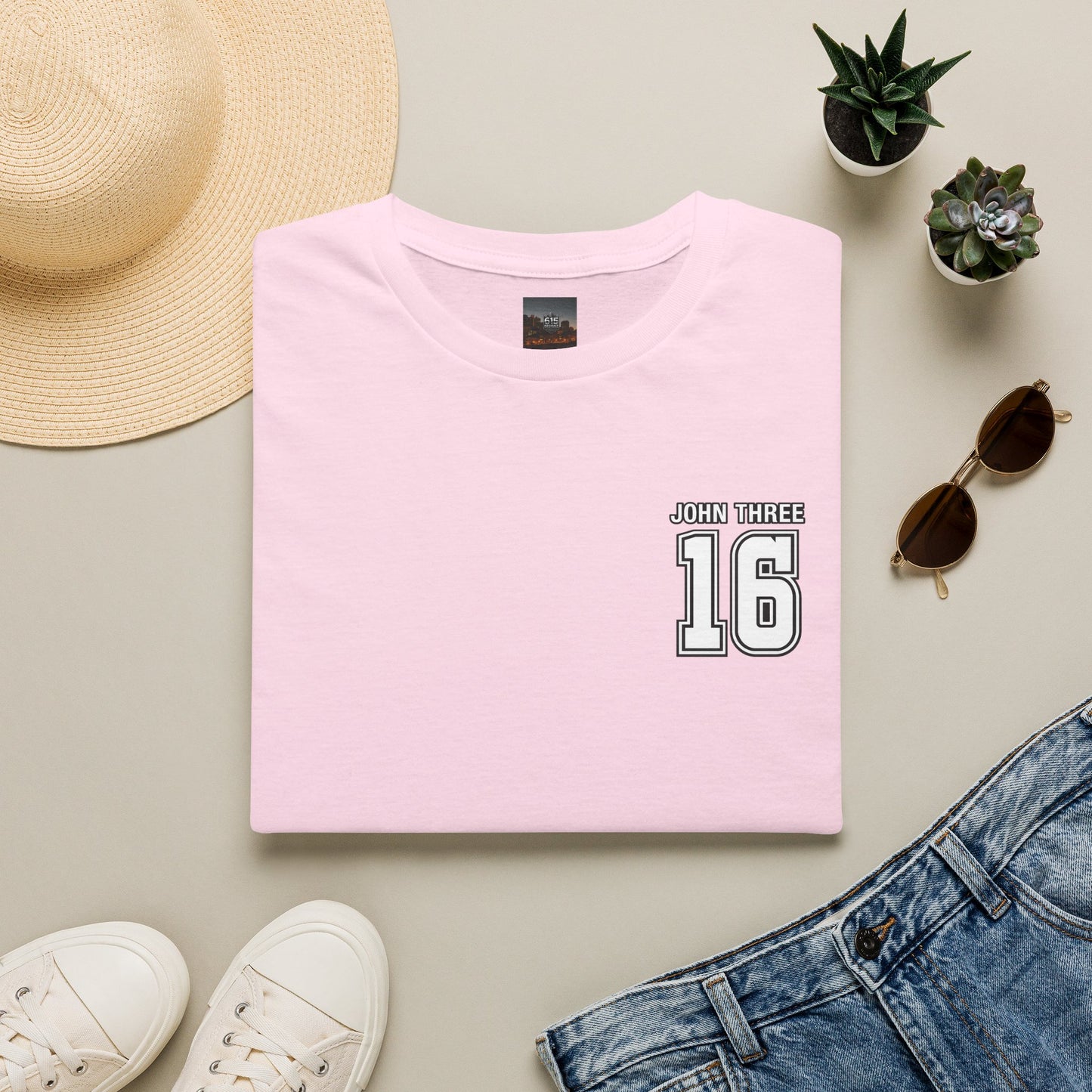 John Three 16 Chest and Back Jersey Print with Scripture Tee