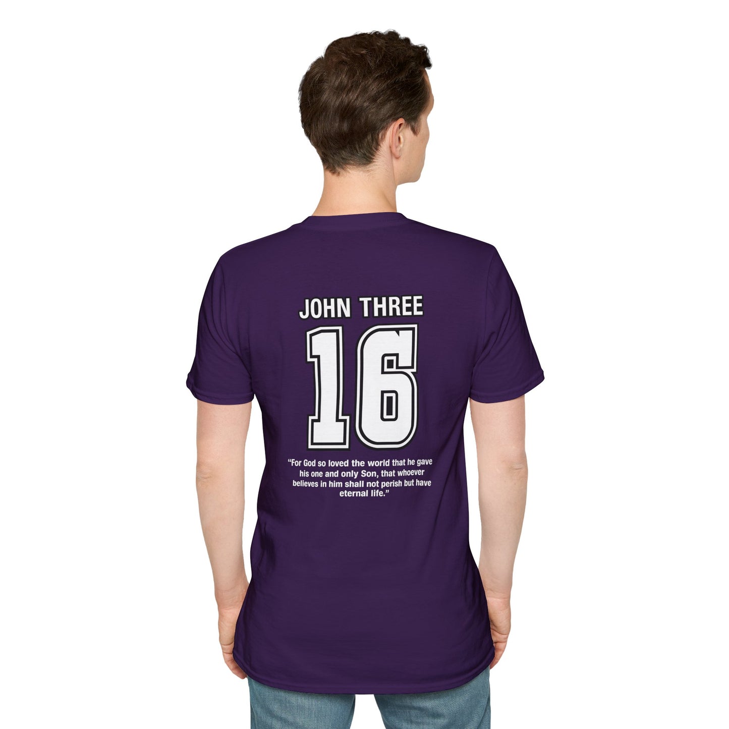 John Three 16 Chest and Back Jersey Print with Scripture Tee