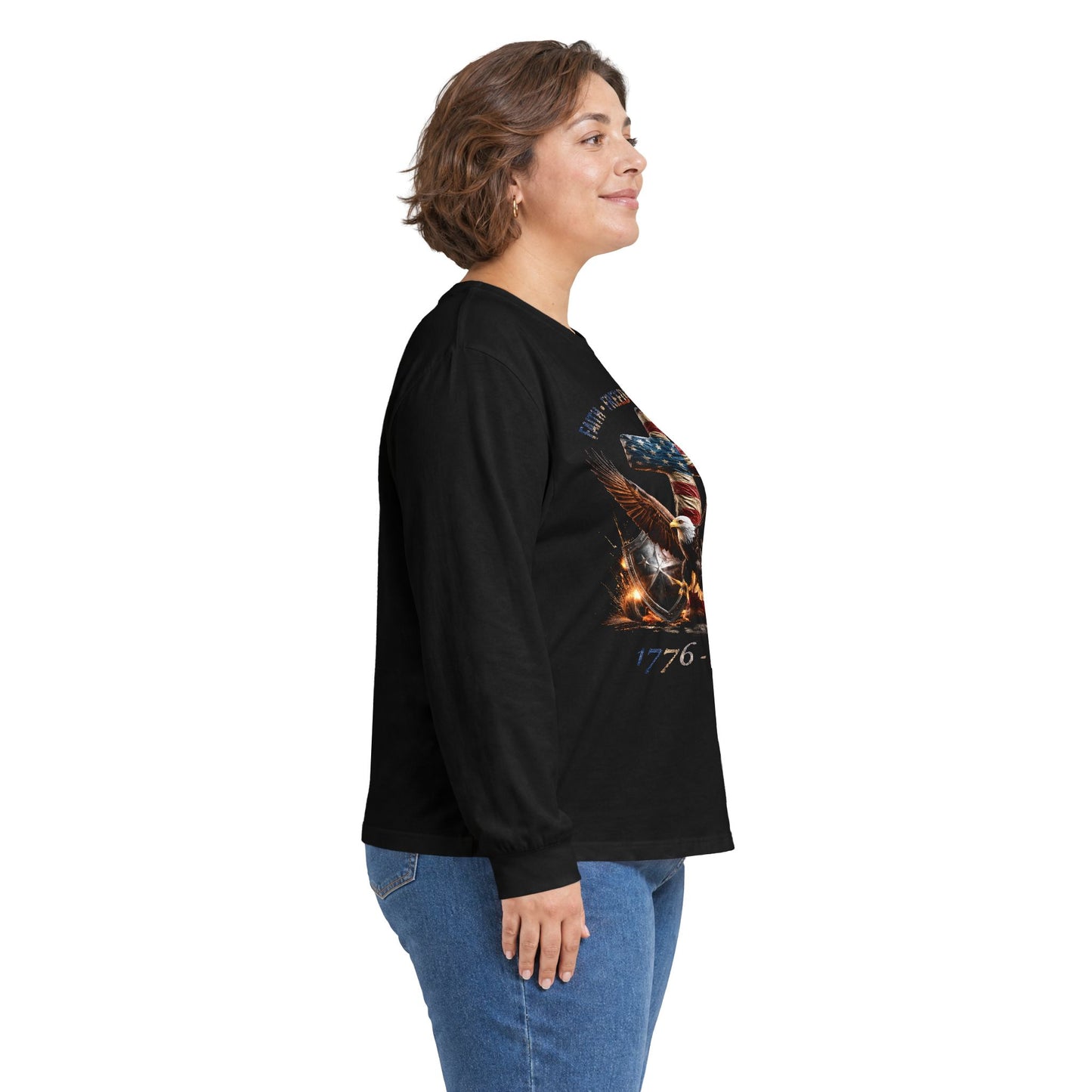 #250 Faith • Freedom 250 Years American Flag Cross & Eagle 1776-2026 Long Sleeve Tee