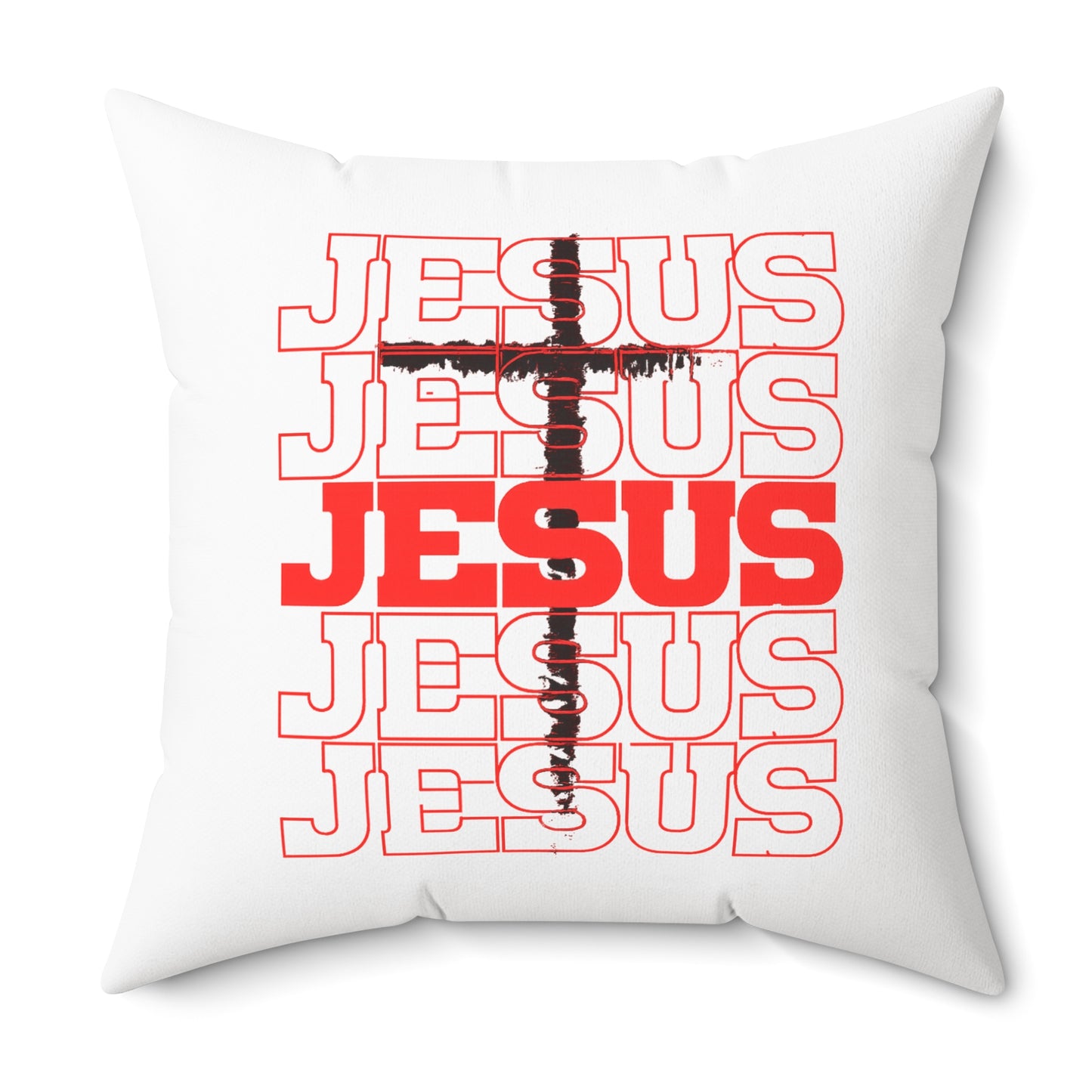 Jesus Cross Red Text Black Cross Graphic - Decorative Throw Pillow for Christian Home Decor