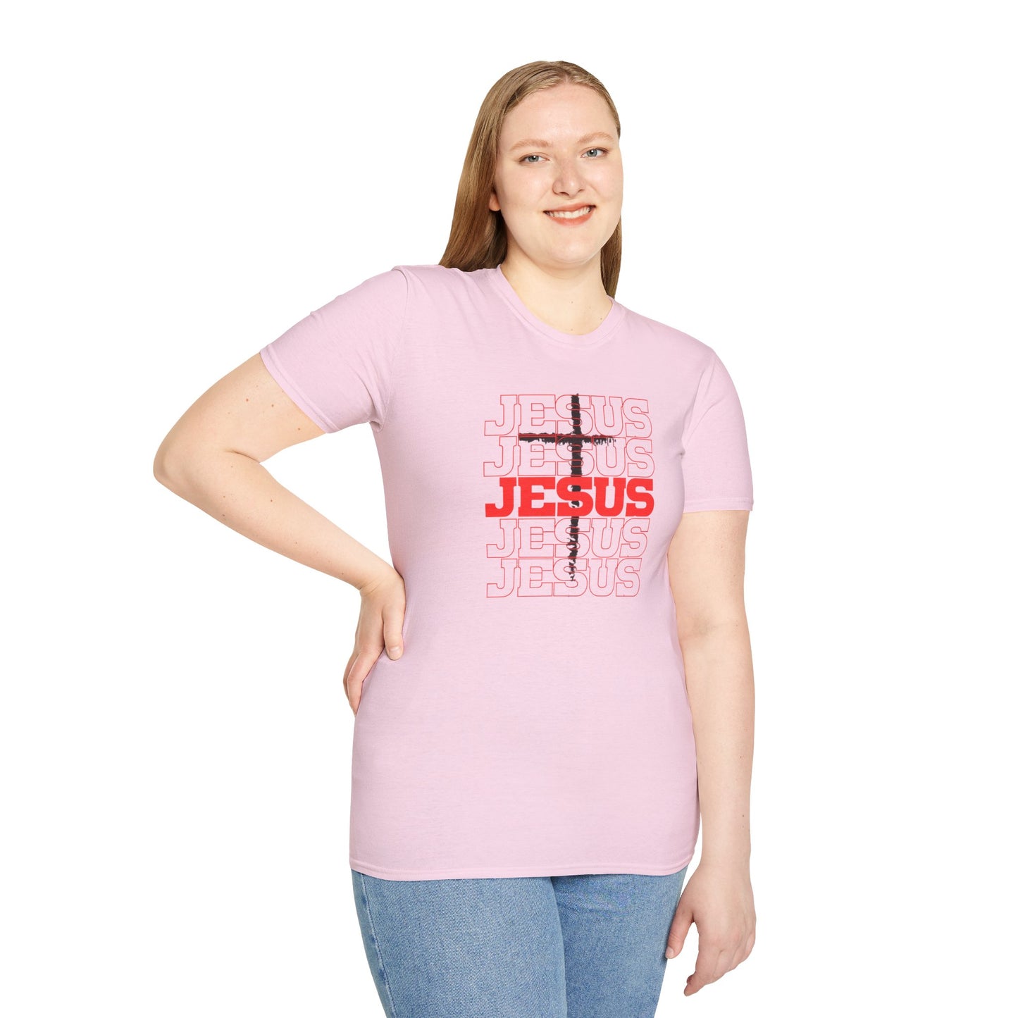 Jesus Cross Red Text Black Cross Graphic T-Shirt — Religious Faith Tee