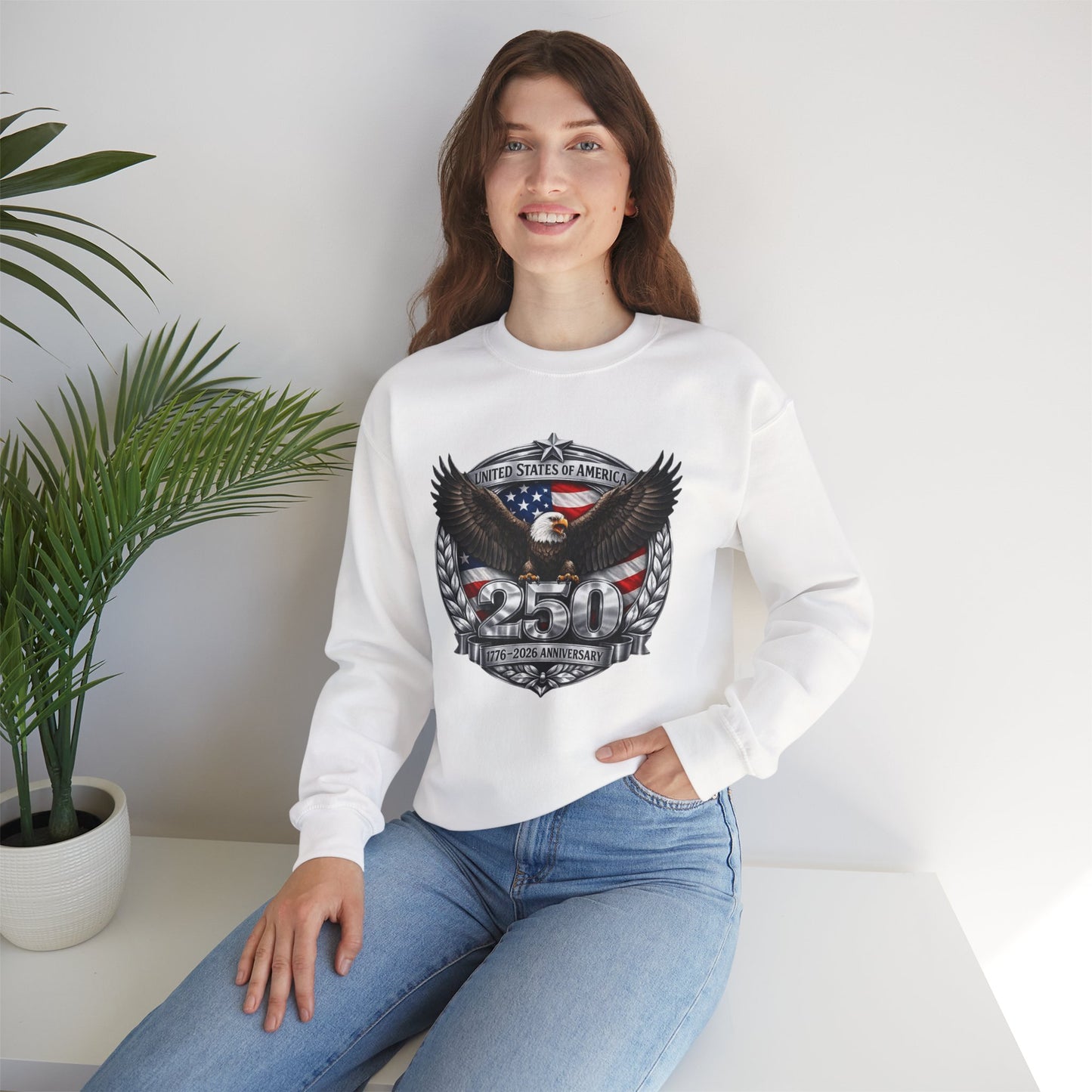 #250 Patriotic Bald Eagle 250 United States Emblem Crewneck Sweatshirt