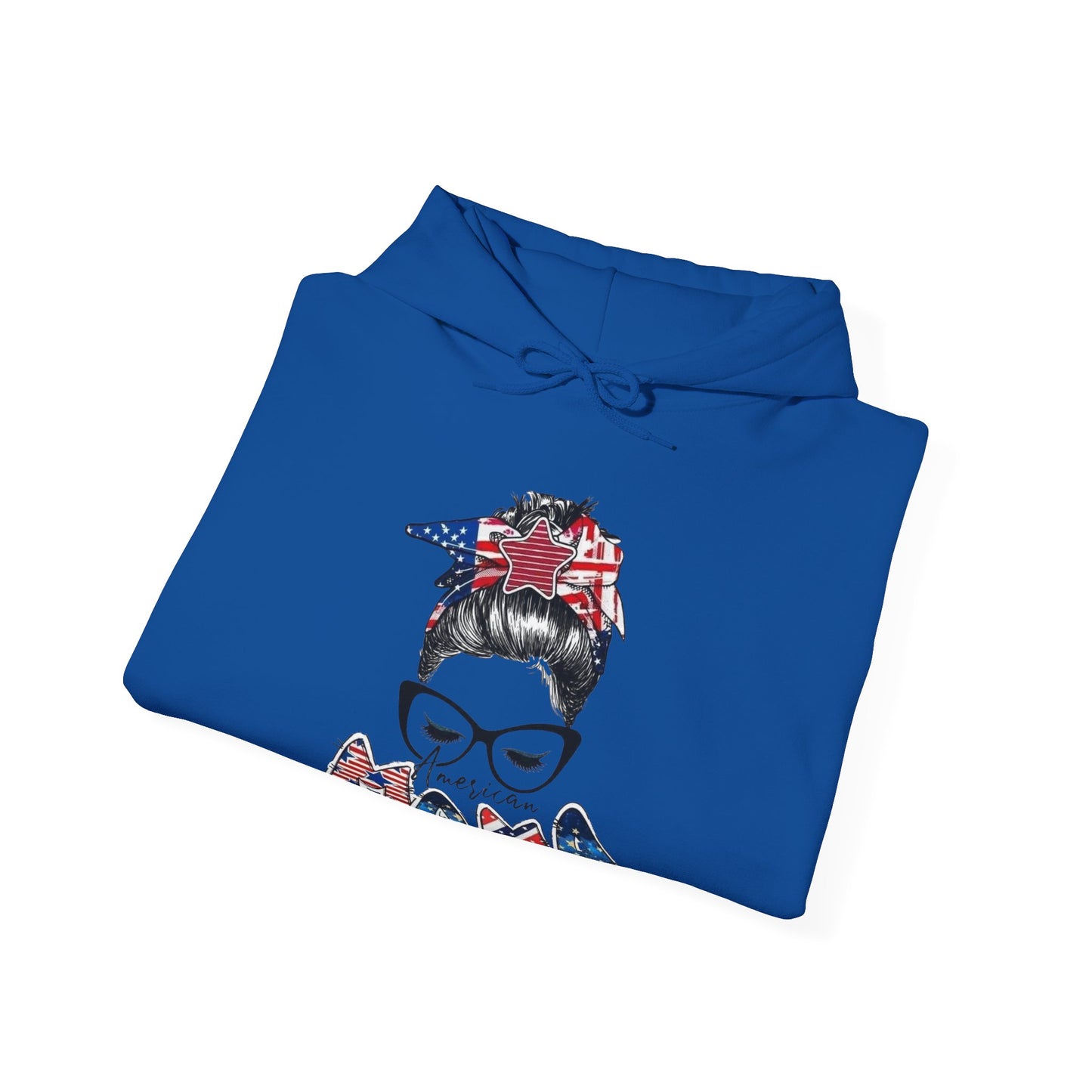 #250 Mama USA Flag Messy Bun Hoodie