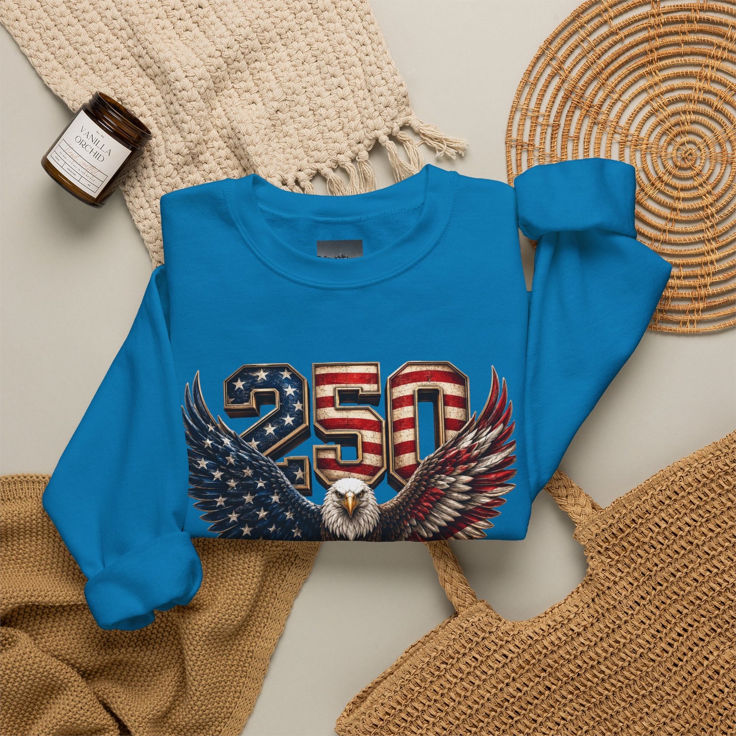#250 250 Years of Freedom Eagle Patriotic American Flag Anniversary (1776–2026) Crewneck Sweatshirt