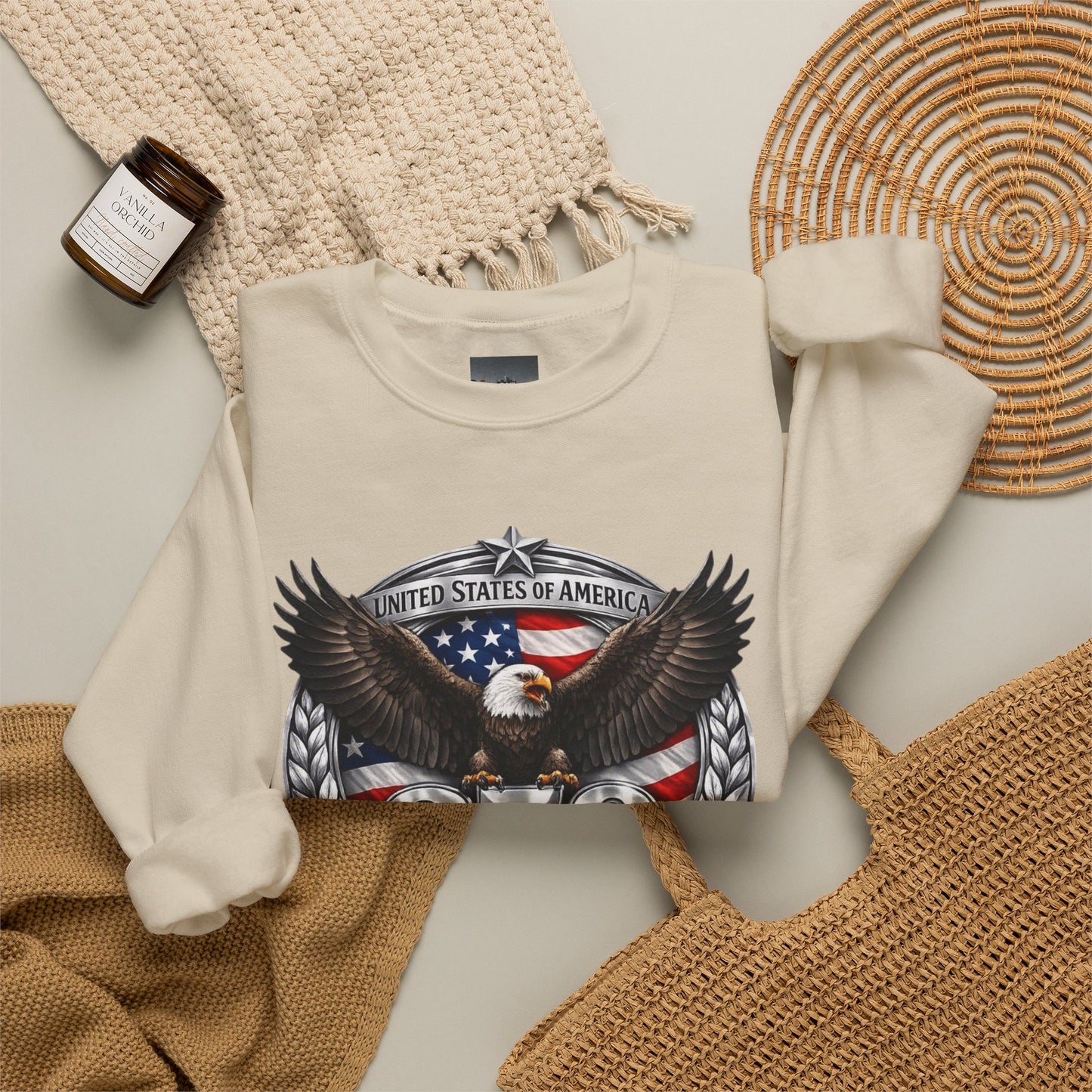 #250 Patriotic Bald Eagle 250 United States Emblem Crewneck Sweatshirt