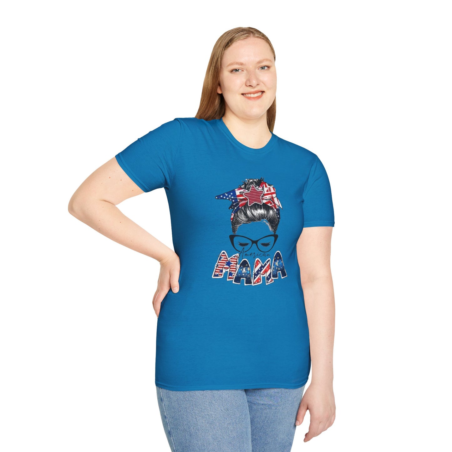 Mama USA Flag Messy Bun T-Shirt
