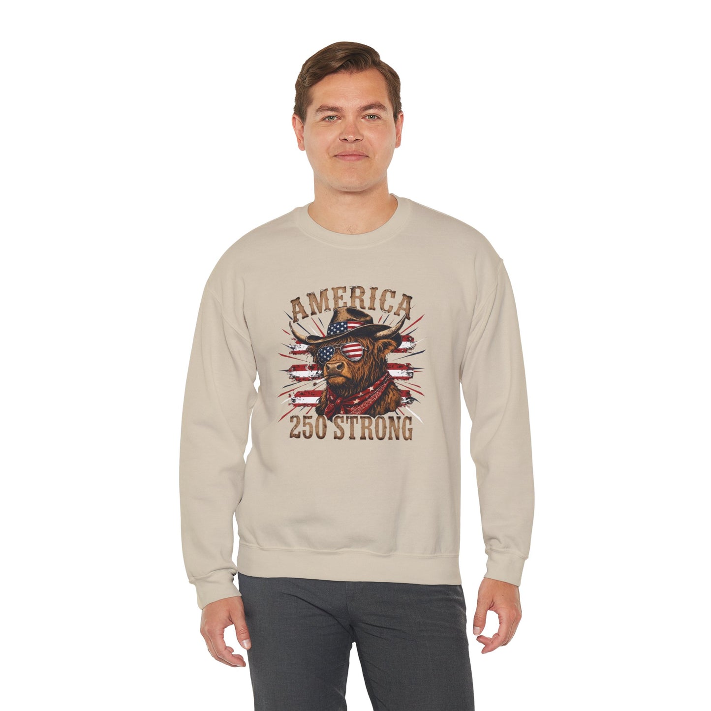 #250 America 250 Strong Patriotic Bull with American Flag Sweatshirt