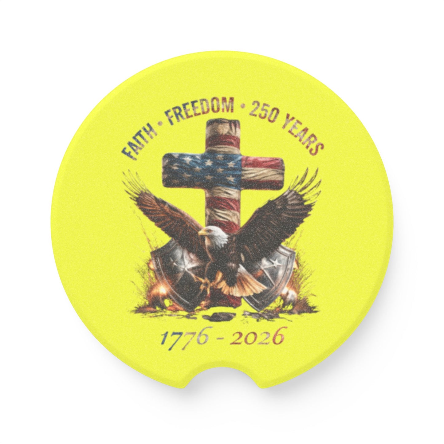 #250 Faith • Freedom 250 Years American Flag Cross & Eagle 1776-2026 Car Coaster Insert