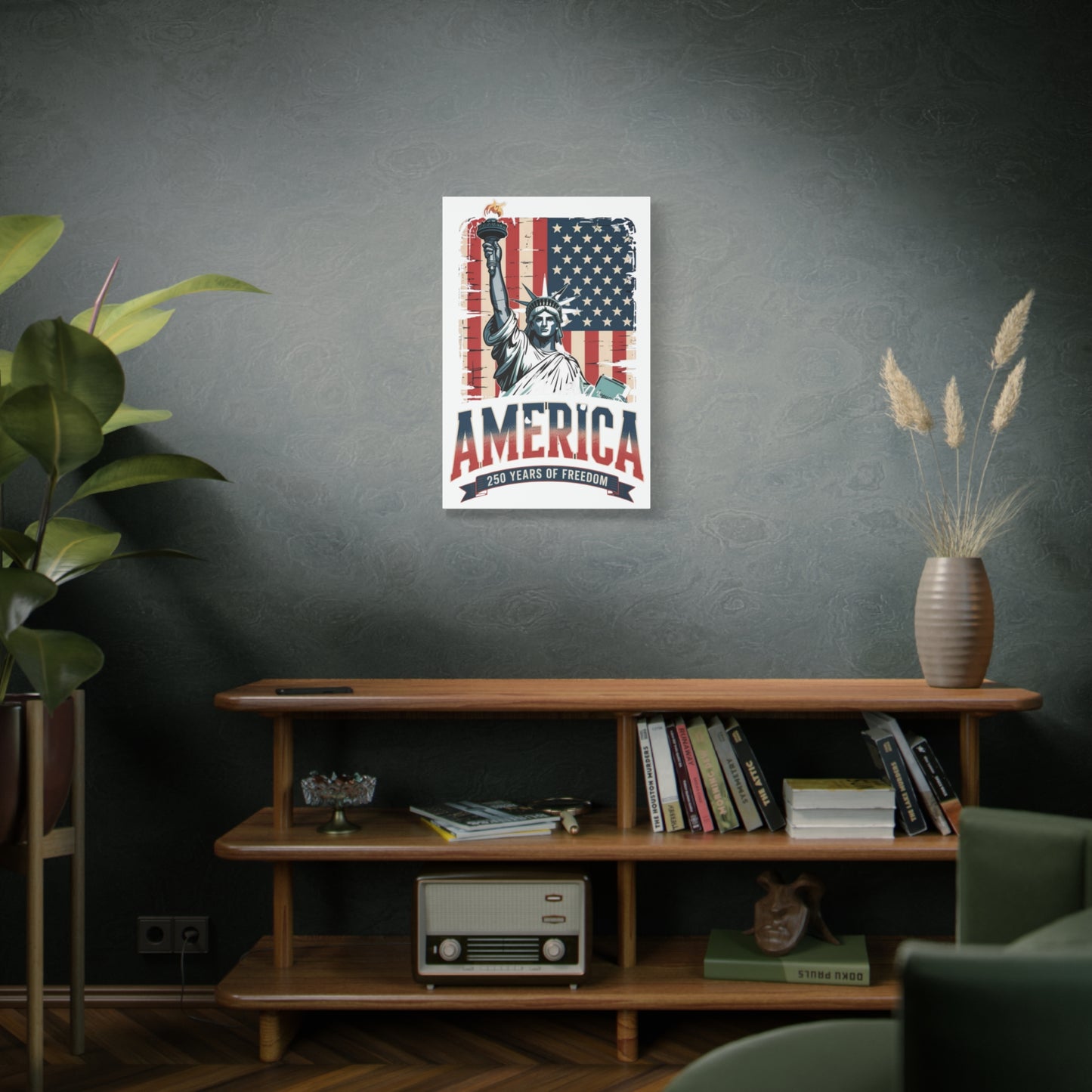 #250 Statue of Liberty American Flag 'America' Patriotic Independence Day Matte Canvas Wall Art