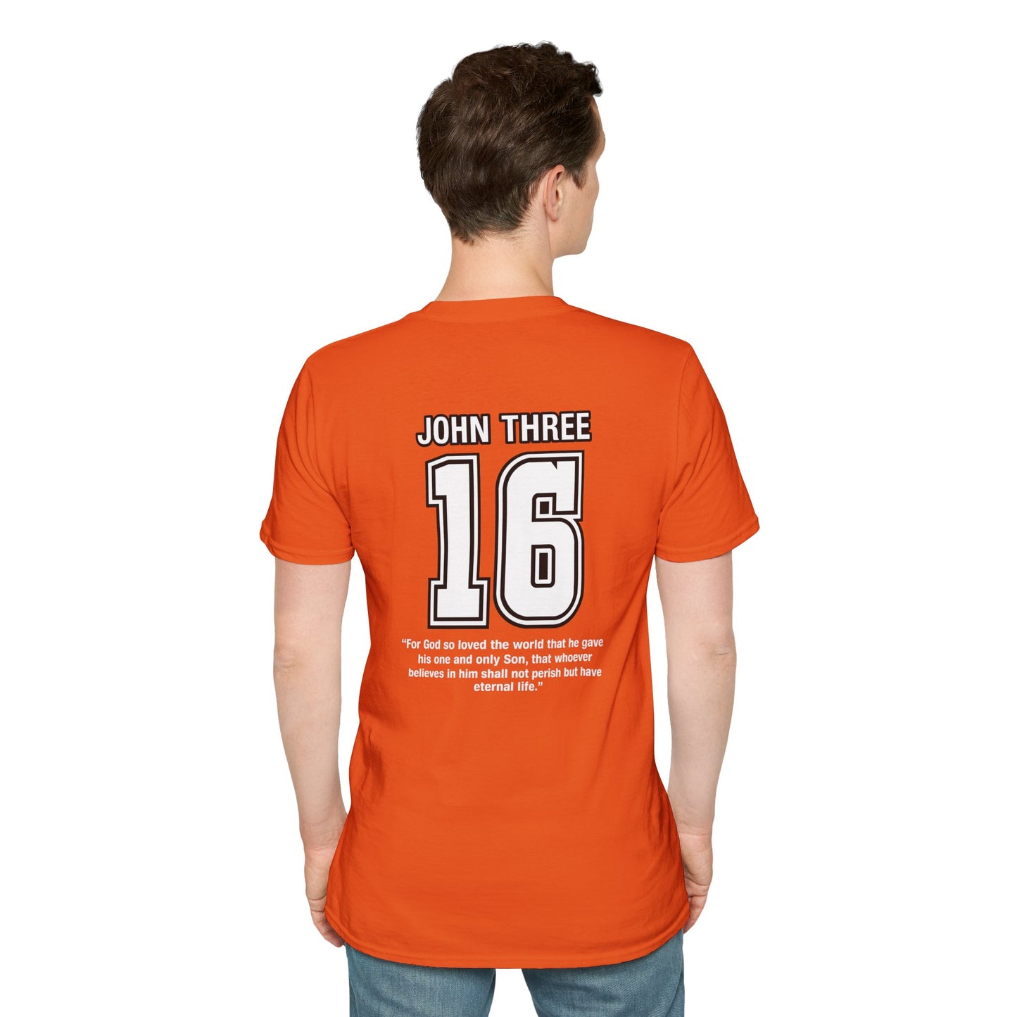 John Three 16 Chest and Back Jersey Print with Scripture Tee