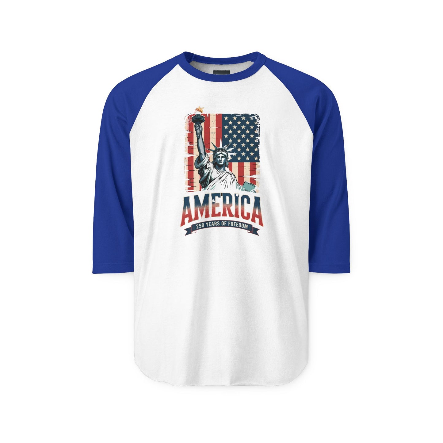 #250 Statue of Liberty American Flag 'America' Patriotic Independence Day Raglan Shirt Baseball Tee
