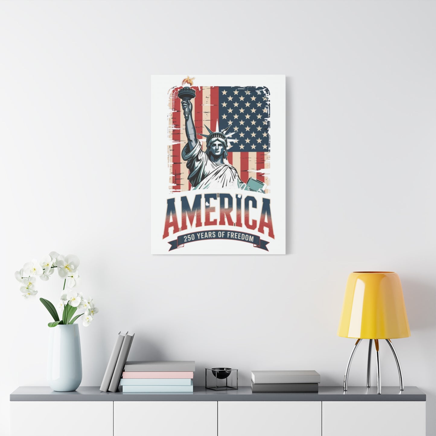 #250 Statue of Liberty American Flag 'America' Patriotic Independence Day Matte Canvas Wall Art