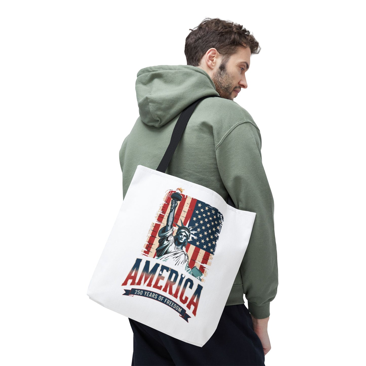 #250 Statue of Liberty American Flag 'America' Patriotic Independence Day Tote Bag