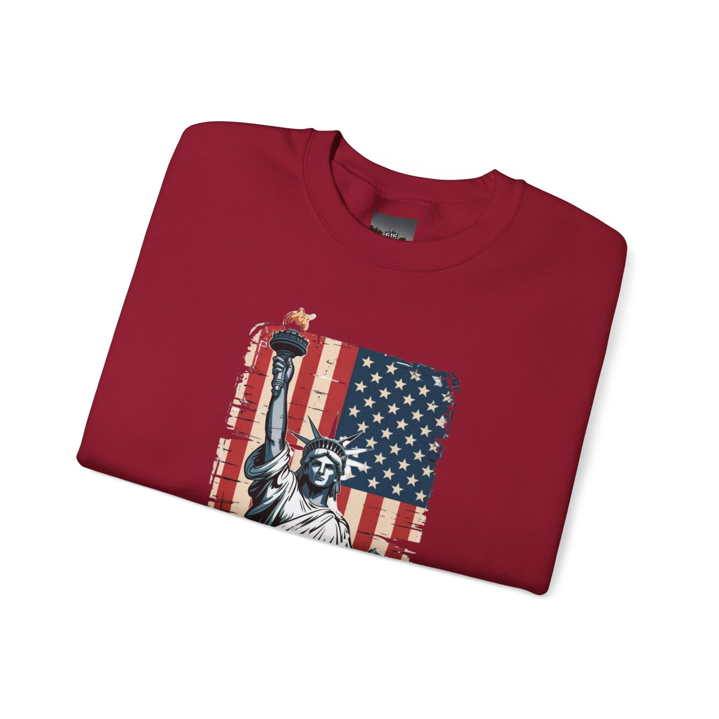 #250 Statue of Liberty American Flag 'America' Patriotic Independence Day Crewneck Sweatshirt