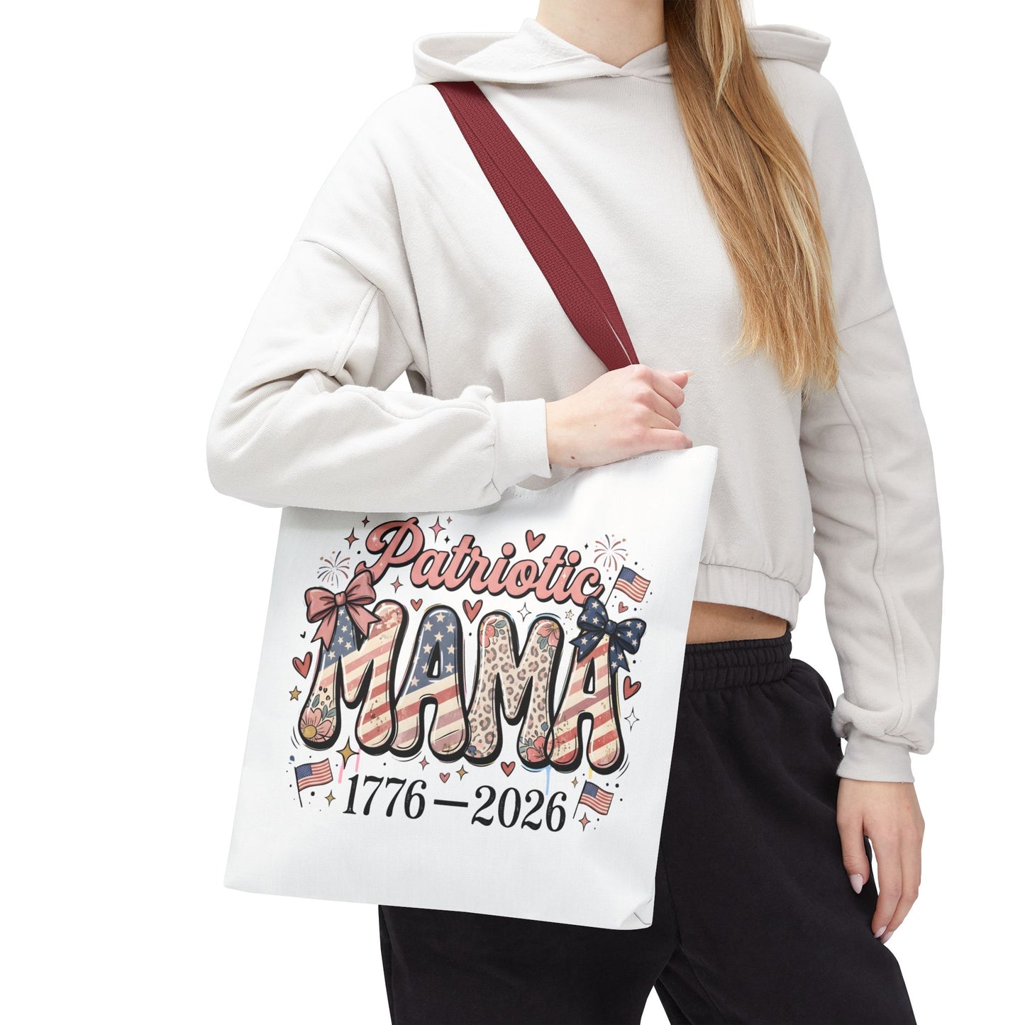#250 Patriotic Mama 1776–2026 American Flag Tote Bag
