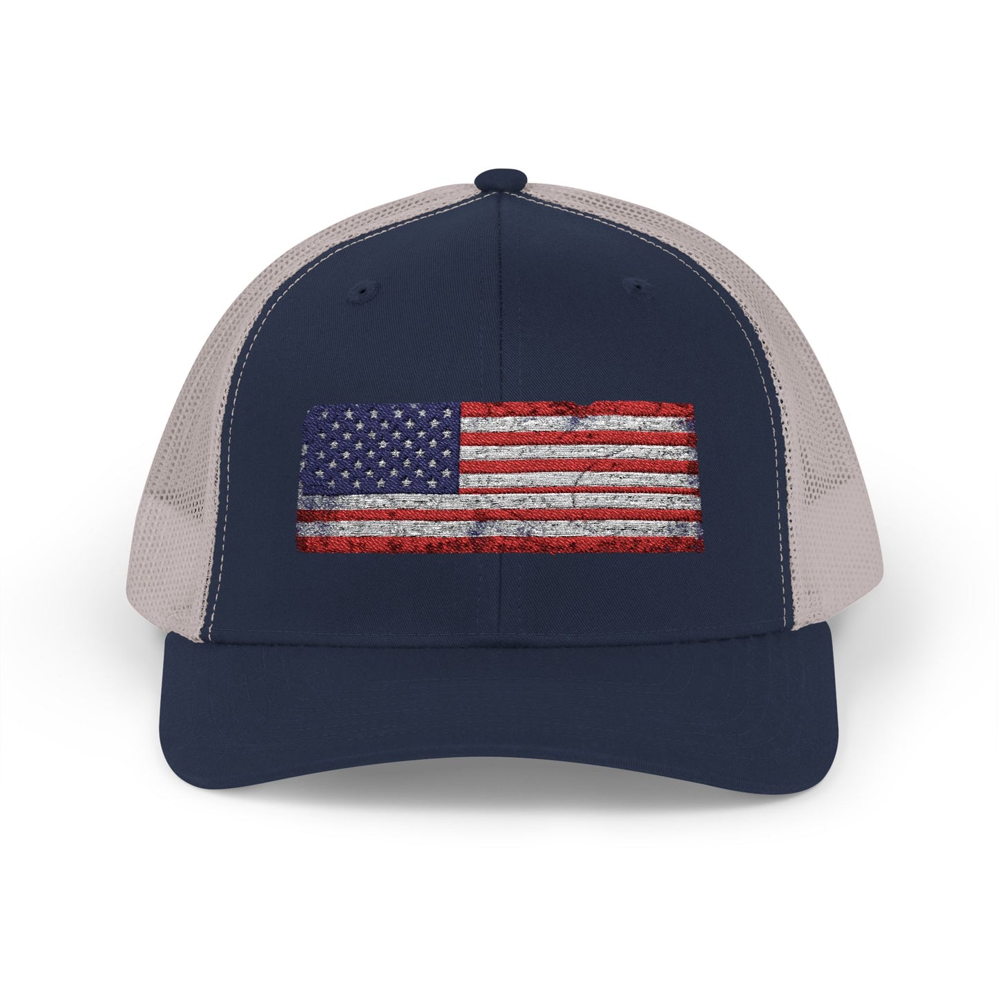 #250 Distressed American Flag Snapback Trucker Cap