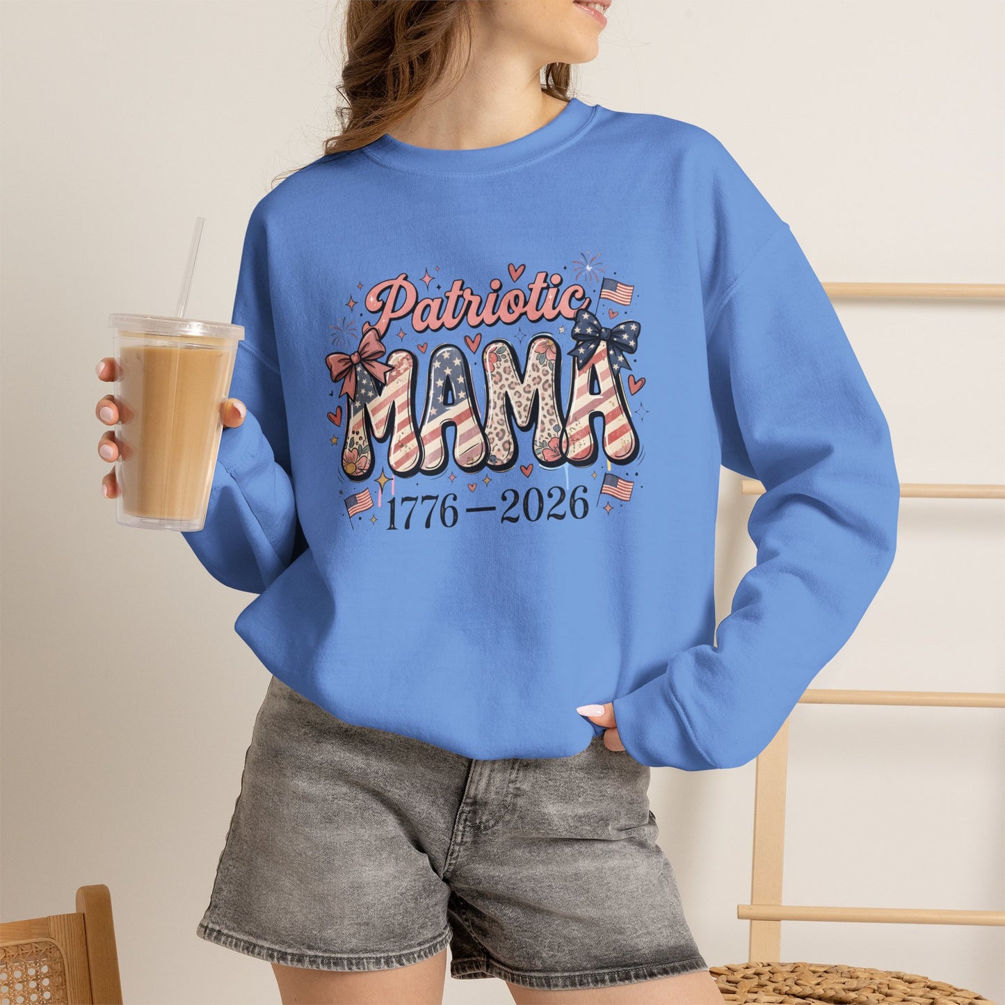 #250 Patriotic Mama 1776–2026 American Flag Sweatshirt
