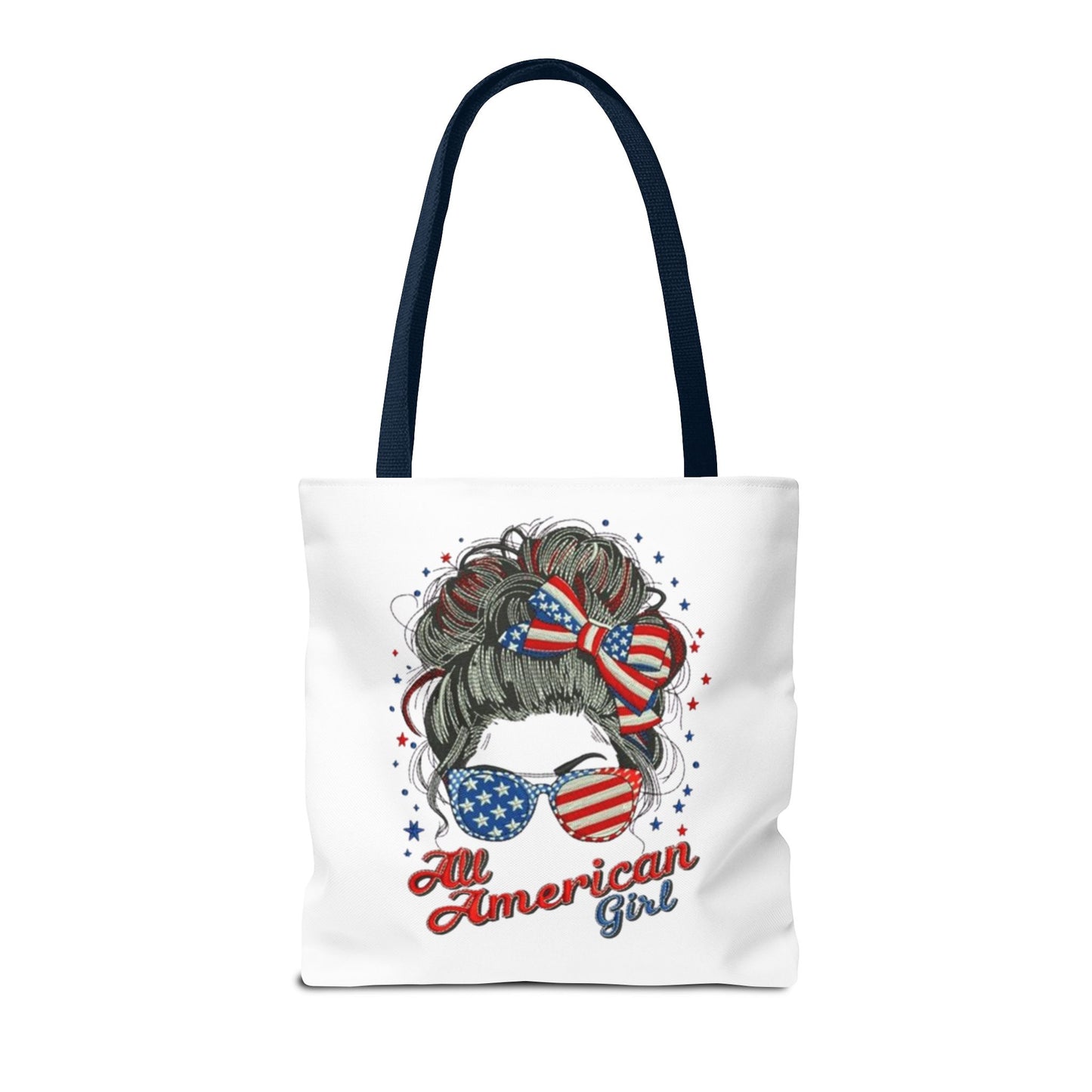 #250 "All American Girl" Patriotic Messy Bun Tote Bag