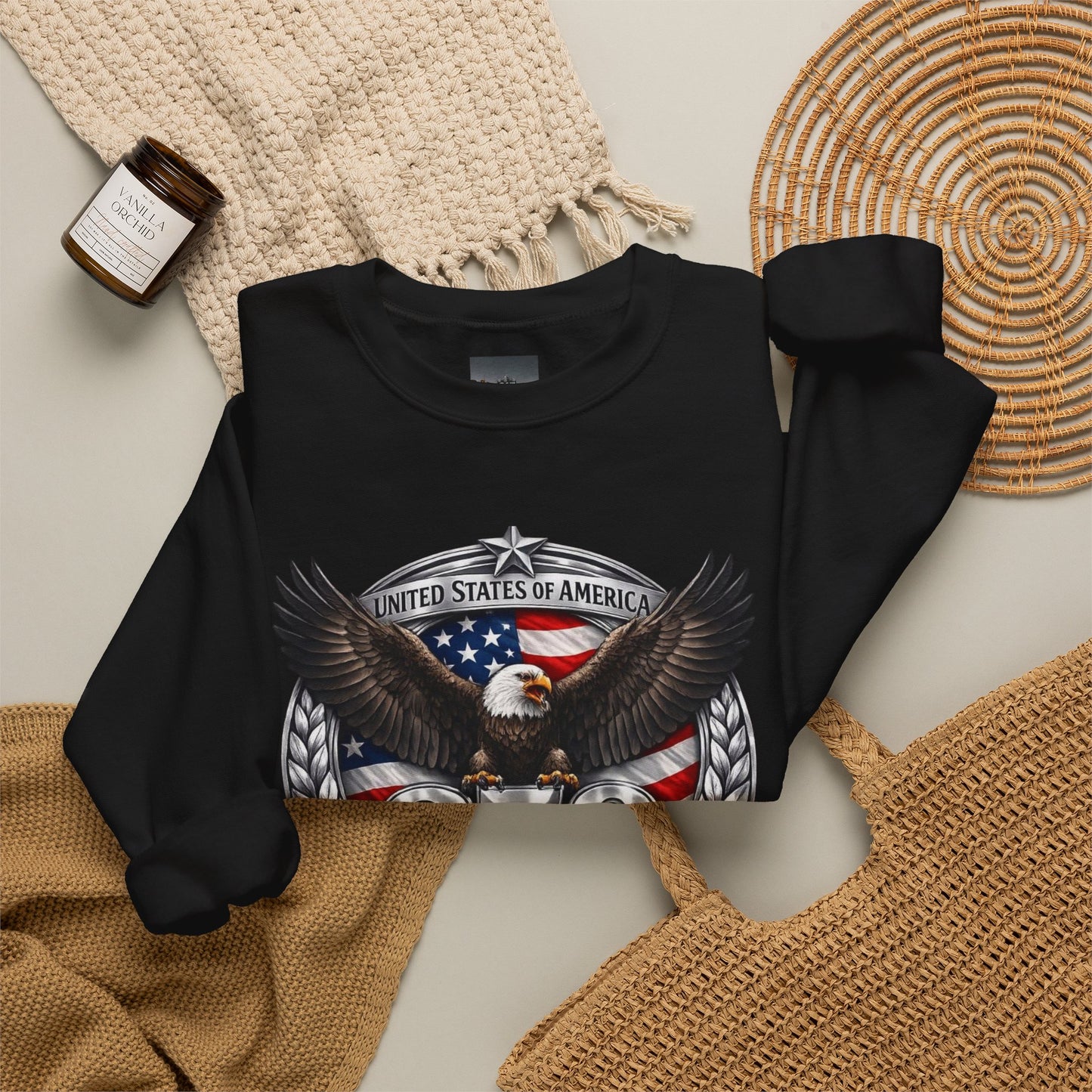 #250 Patriotic Bald Eagle 250 United States Emblem Crewneck Sweatshirt