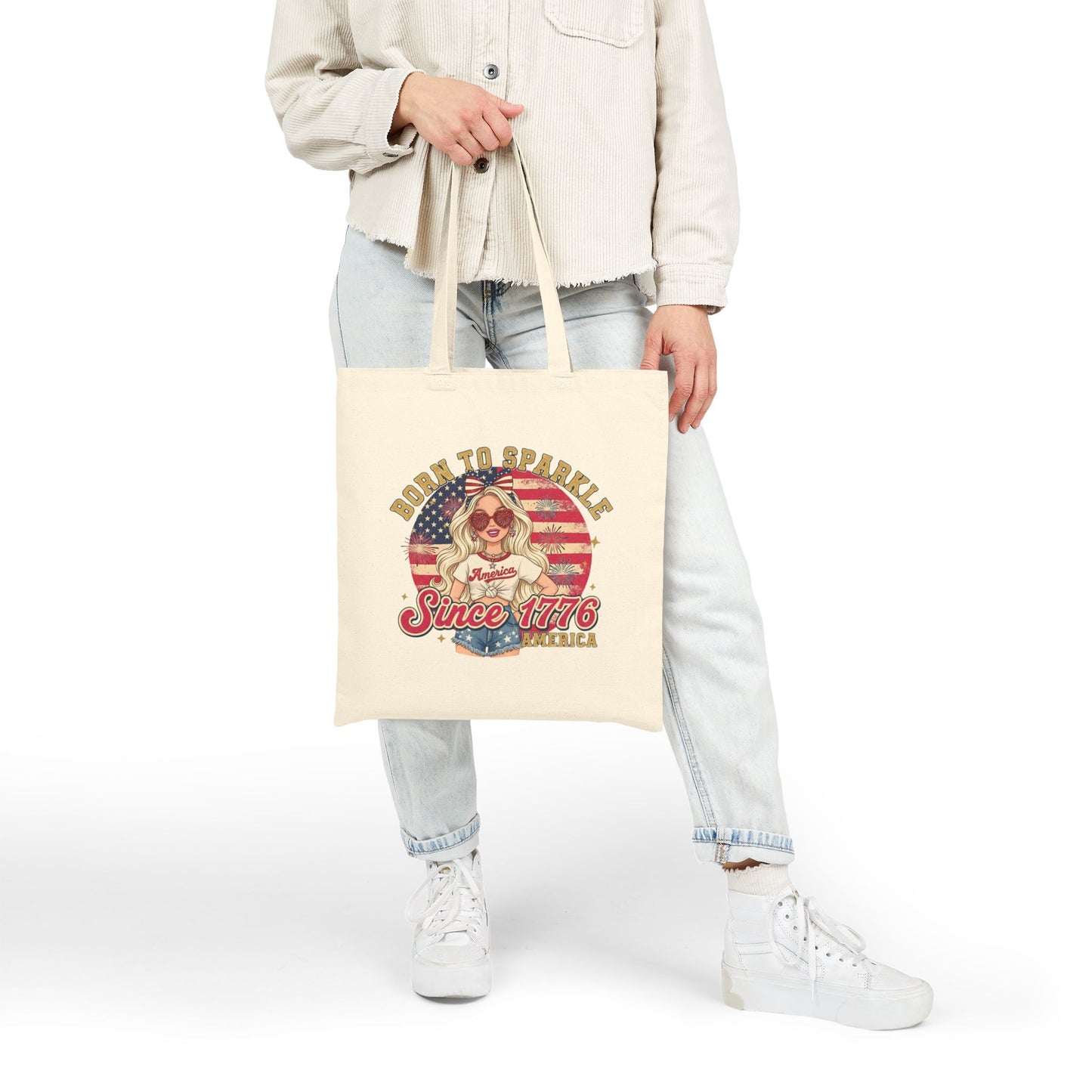 #250 "Born to Sparkle Since 1776" Patriotic Canvas Tote Bag