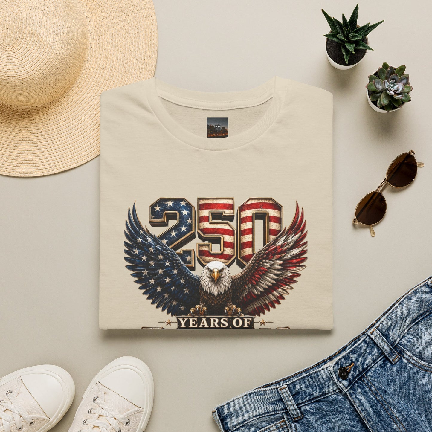 #250 250 Years of Freedom Eagle Patriotic American Flag Anniversary (1776–2026) T-Shirt
