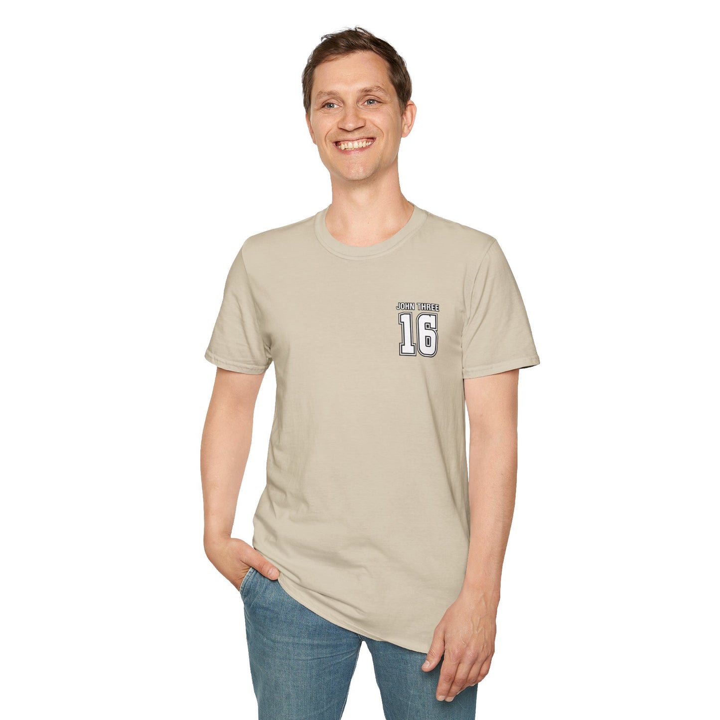 John Three 16 Chest and Back Jersey Print with Scripture Tee