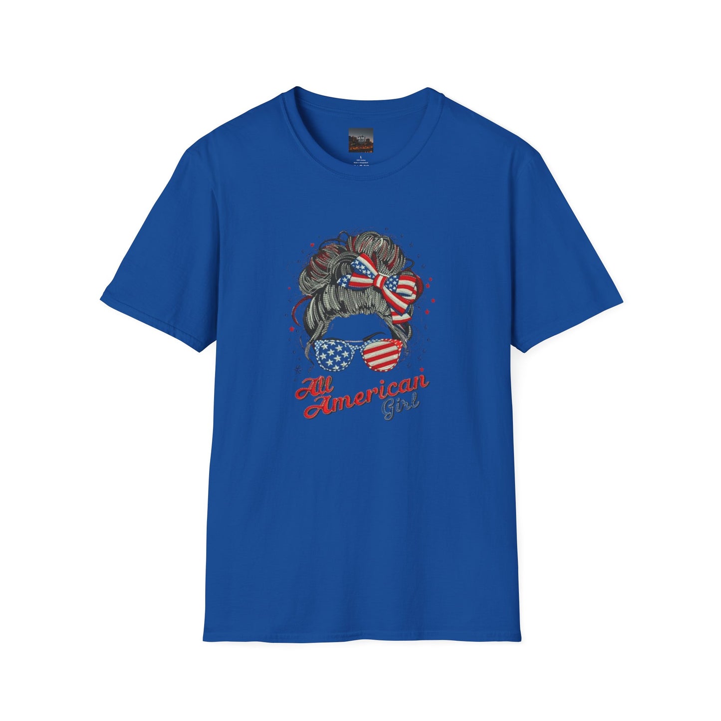 #250 "All American Girl" Patriotic Messy Bun T-Shirt
