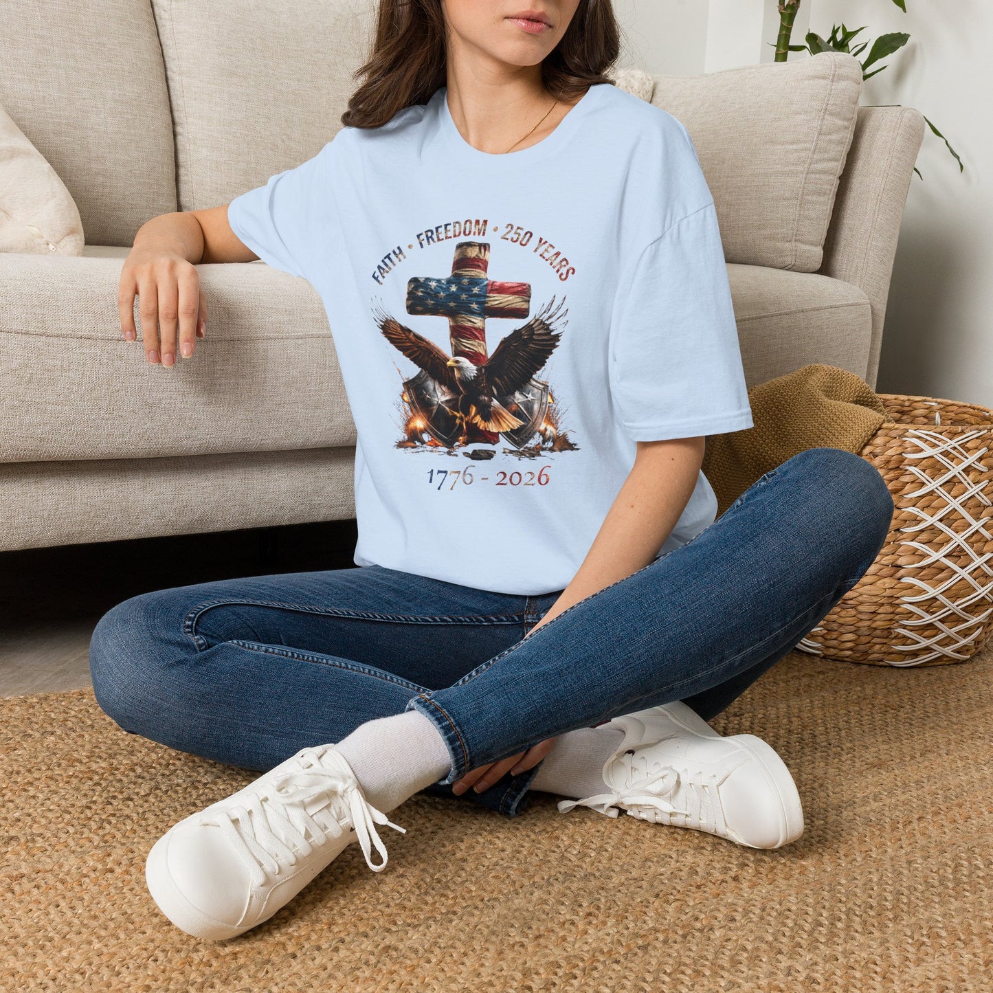 #250 Faith • Freedom 250 Years American Flag Cross & Eagle 1776-2026 T-Shirt