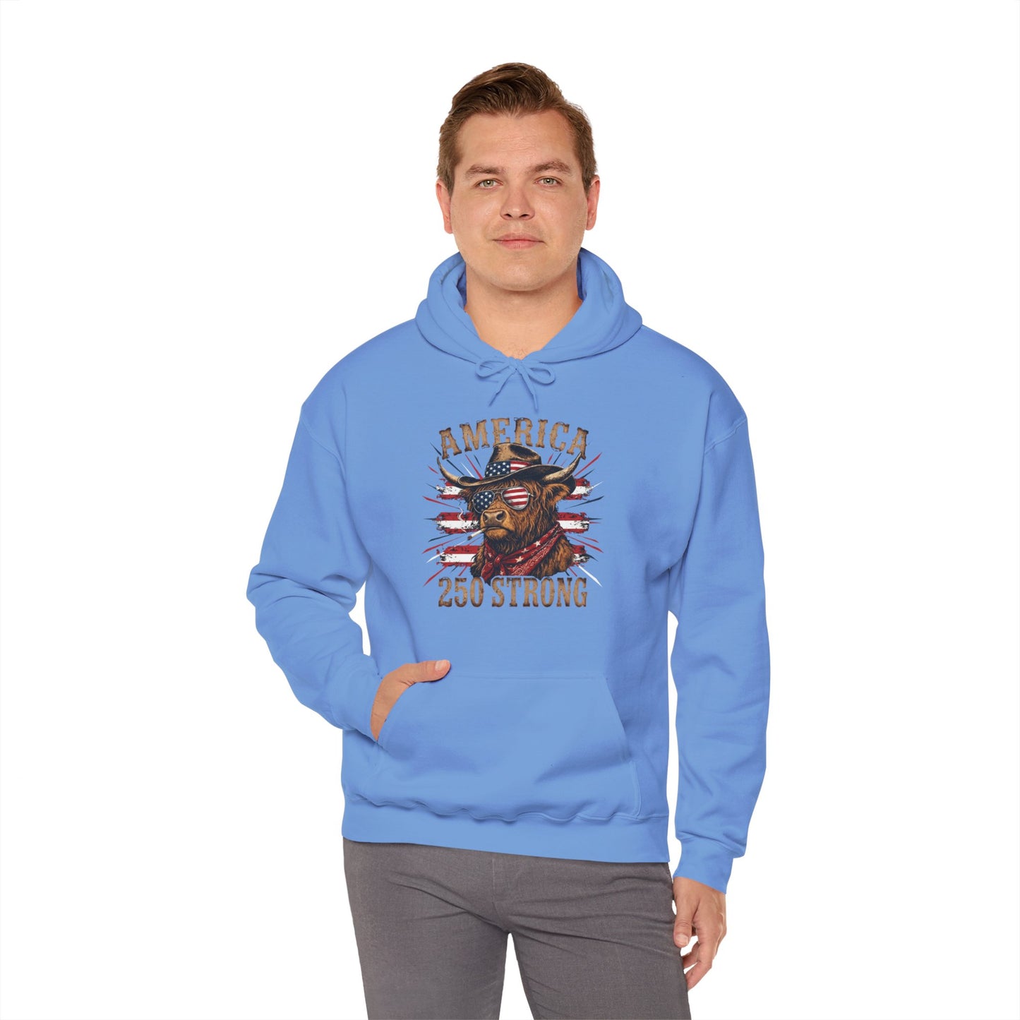 #250 America 250 Strong Patriotic Bull with American Flag Hoodie