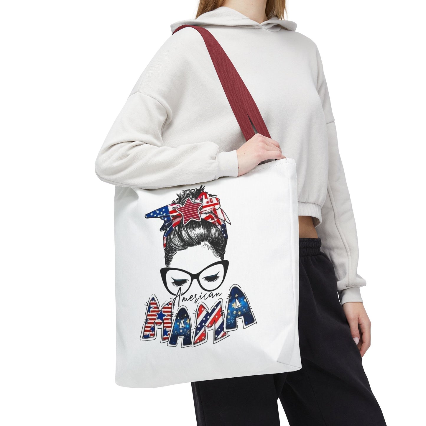 #250 Mama USA Flag Messy Bun Tote Bag