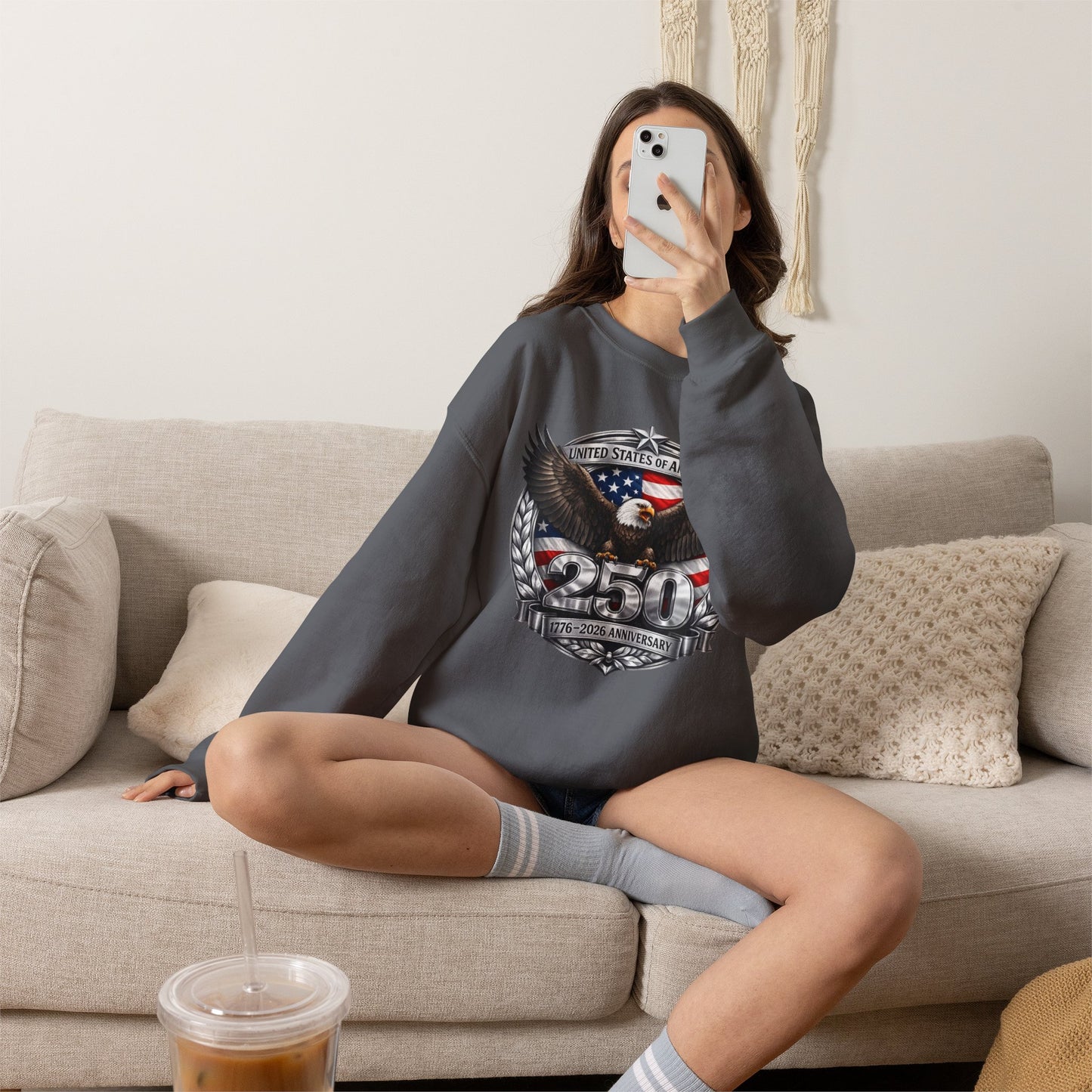 #250 Patriotic Bald Eagle 250 United States Emblem Crewneck Sweatshirt