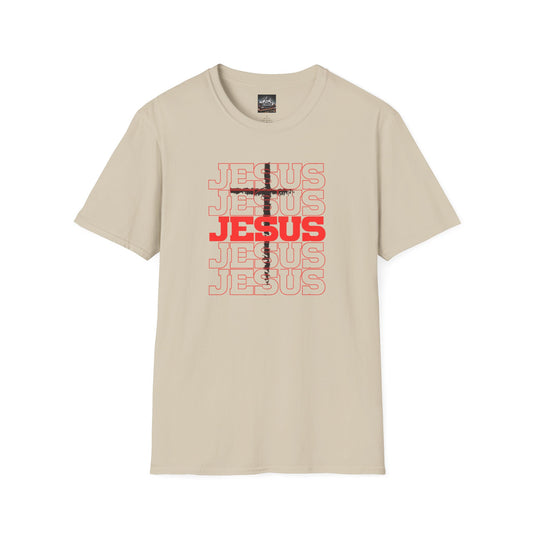 Jesus Cross Red Text Black Cross Graphic T-Shirt — Religious Faith Tee