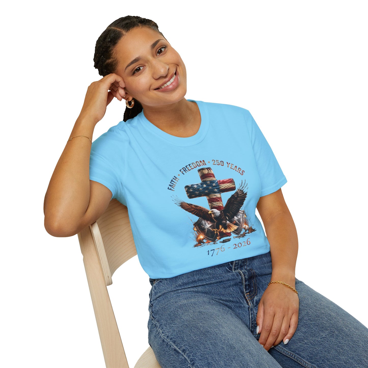#250 Faith • Freedom 250 Years American Flag Cross & Eagle 1776-2026 T-Shirt