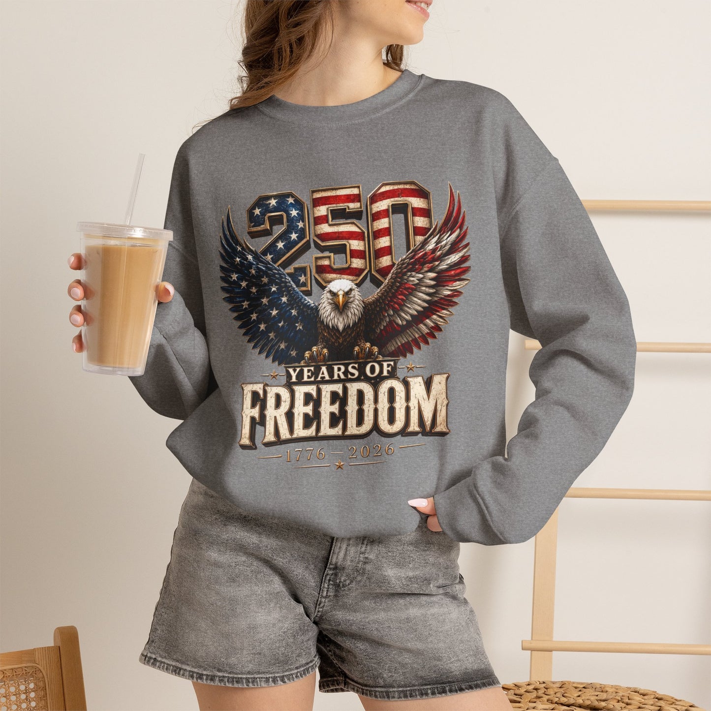 #250 250 Years of Freedom Eagle Patriotic American Flag Anniversary (1776–2026) Crewneck Sweatshirt