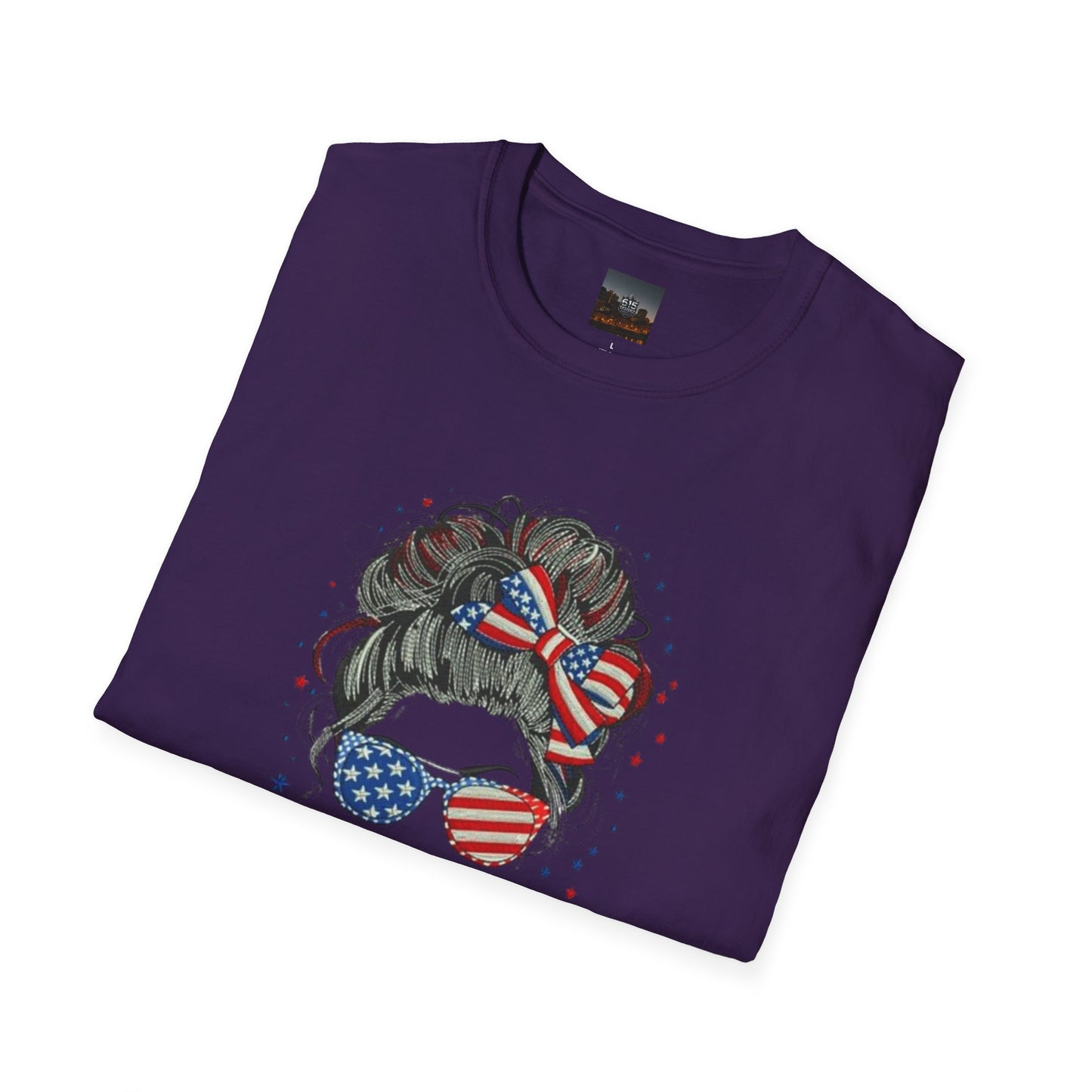 #250 "All American Girl" Patriotic Messy Bun T-Shirt