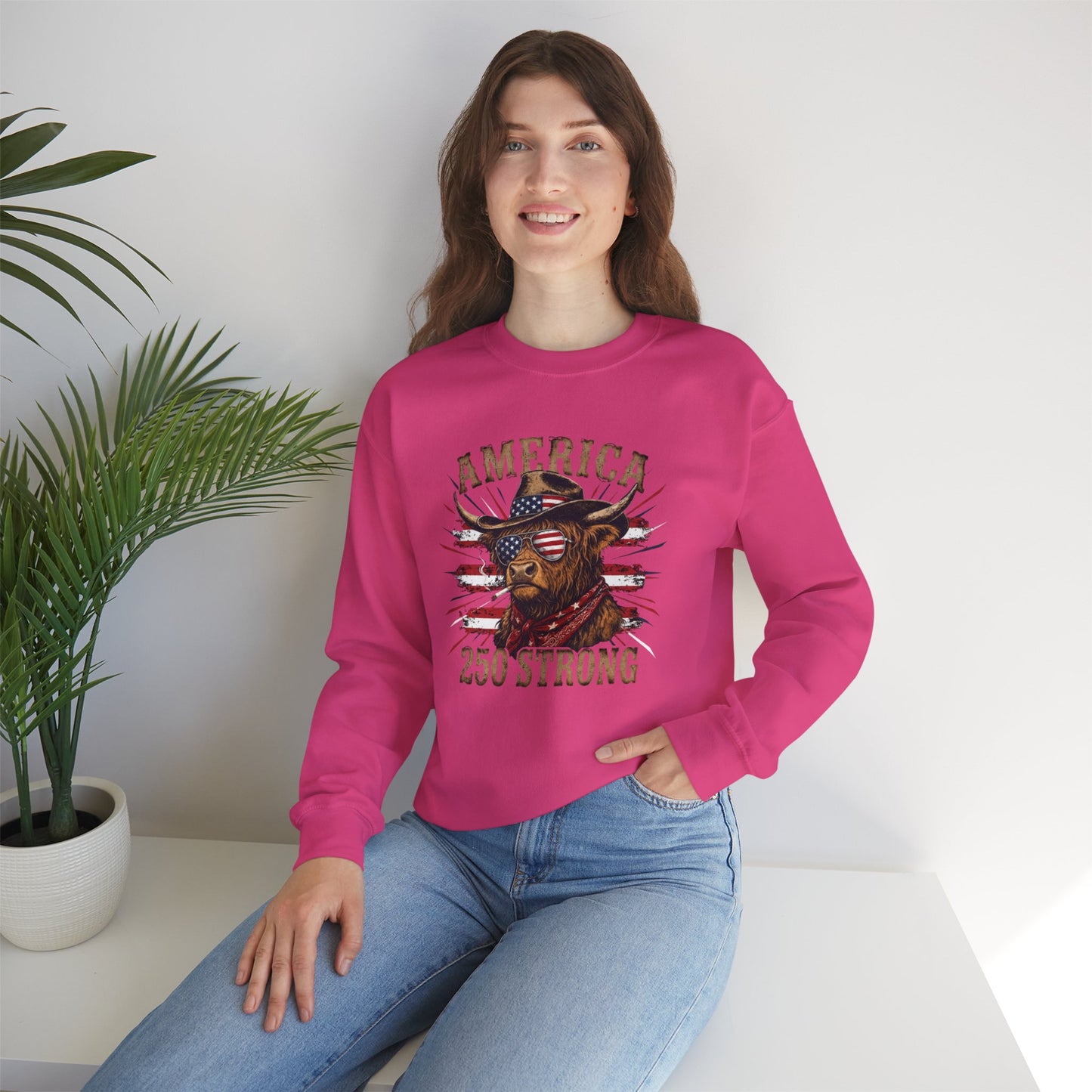 #250 America 250 Strong Patriotic Bull with American Flag Sweatshirt