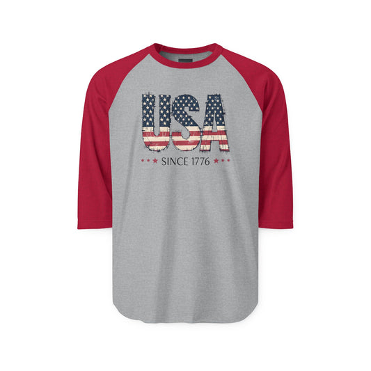 #250 USA Flag "USA Since 1776" Patriotic Raglan Shirt Baseball Tee
