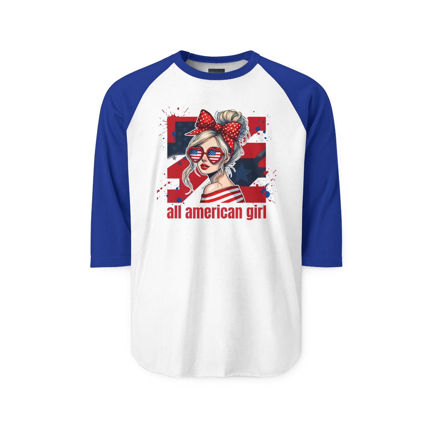 #250 All American Girl Patriotic Raglan 3/4 Sleeve Baseball Tee