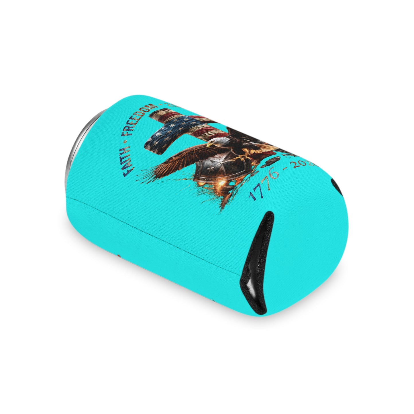 #250 Faith • Freedom 250 Years American Flag Cross & Eagle 1776-2026 Can Cooler - Beverage Koozie
