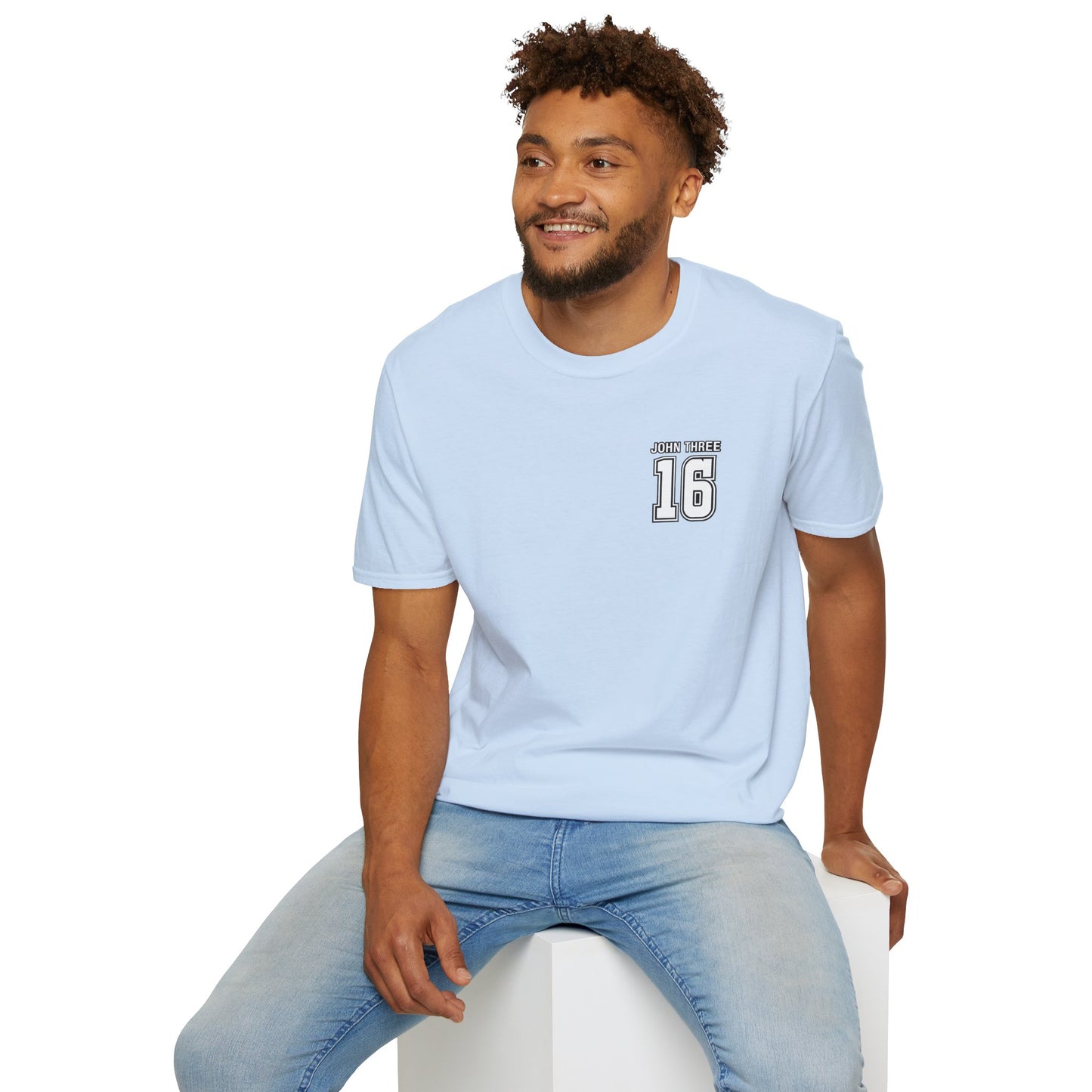 John Three 16 Chest and Back Jersey Print with Scripture Tee