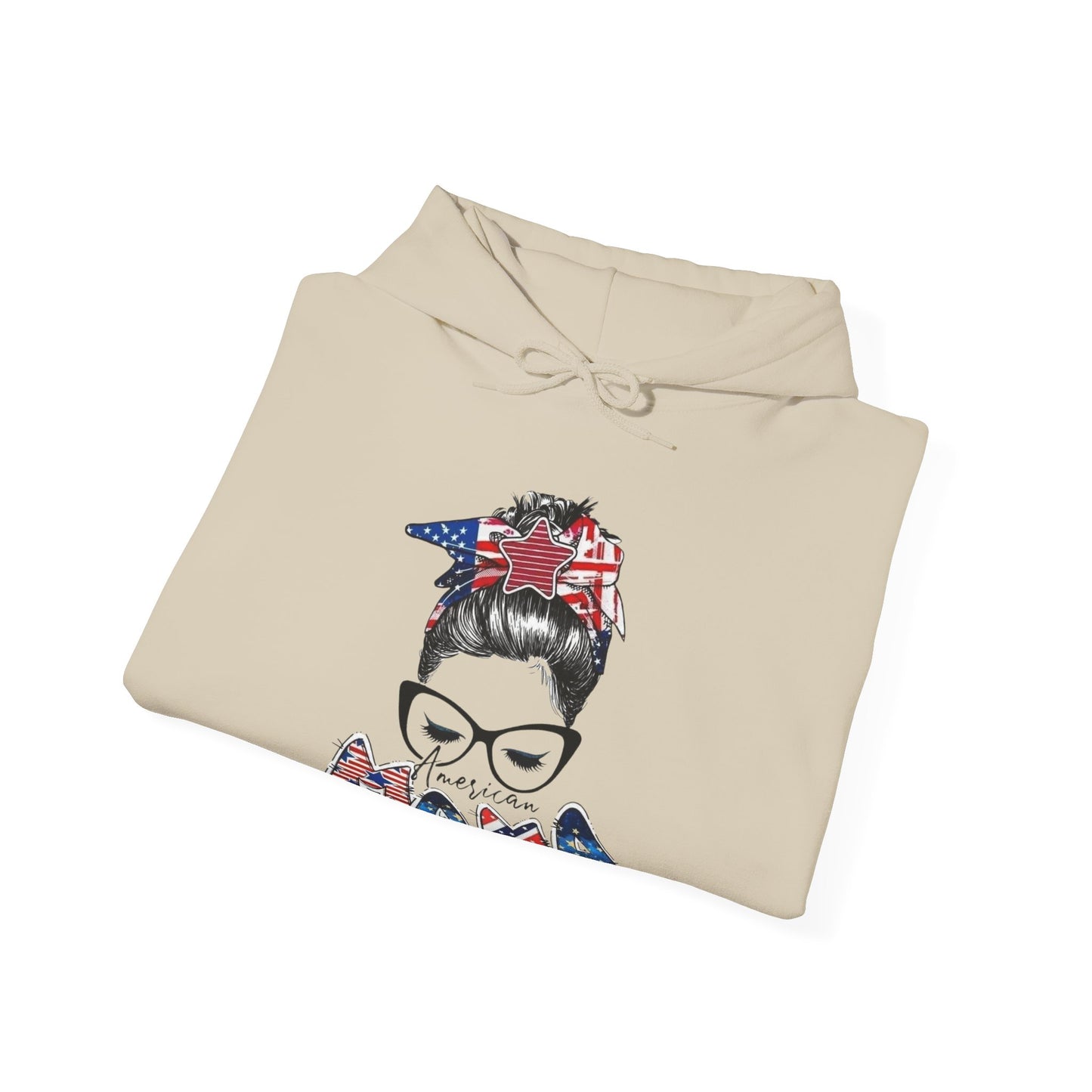 #250 Mama USA Flag Messy Bun Hoodie