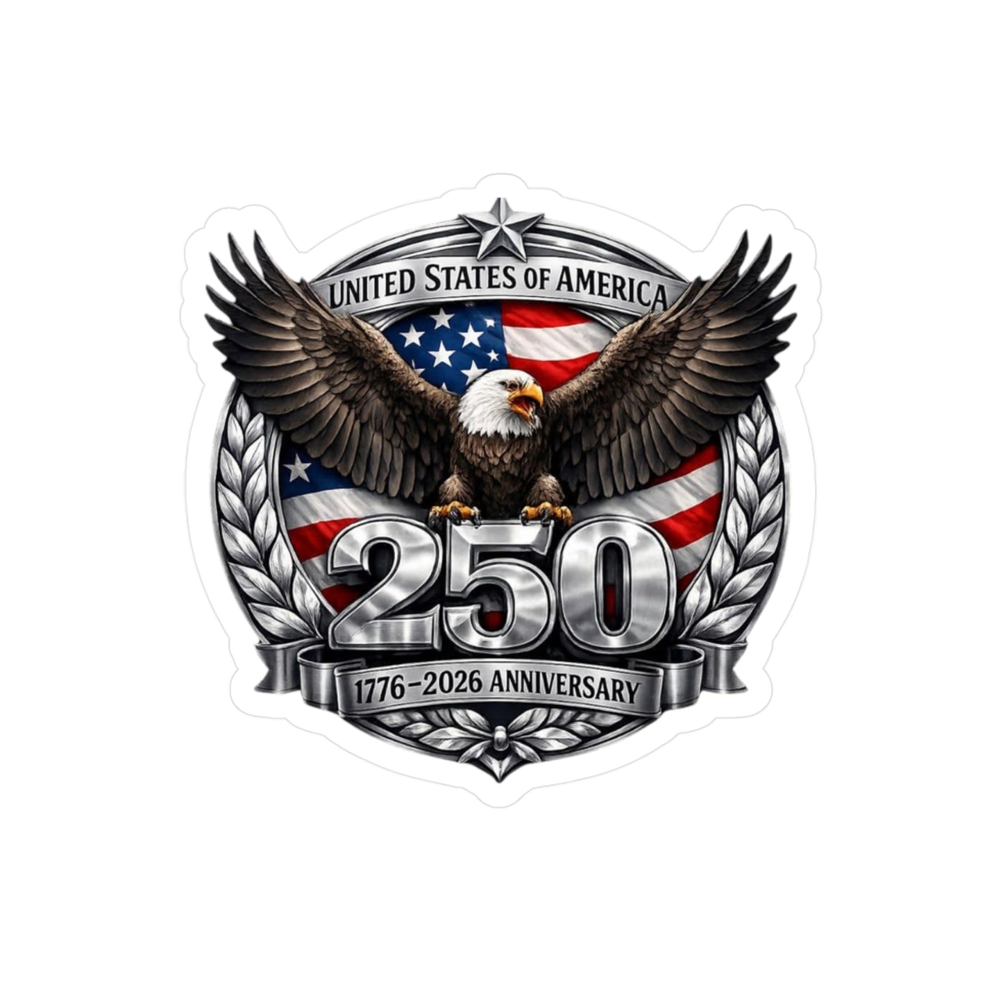 #250 Patriotic Bald Eagle 250 United States Emblem Vinyl Kiss-Cut Decal