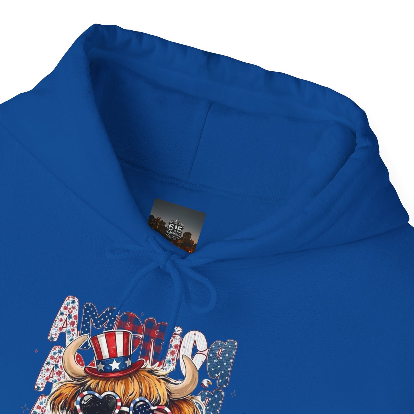 #250 American Flag Bubblegum Patriotic Highland Cow Hoodie