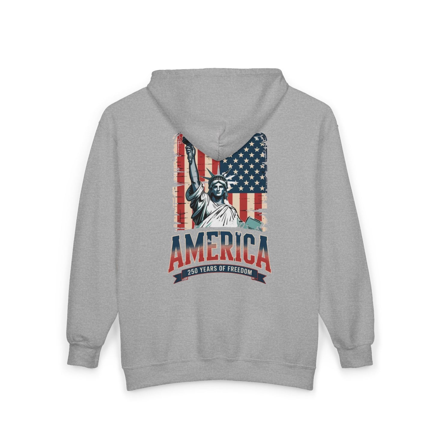 #250 Statue of Liberty American Flag 'America' Patriotic Independence Day Zip Hoodie