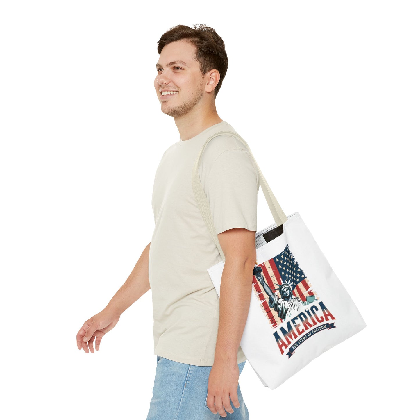 #250 Statue of Liberty American Flag 'America' Patriotic Independence Day Tote Bag