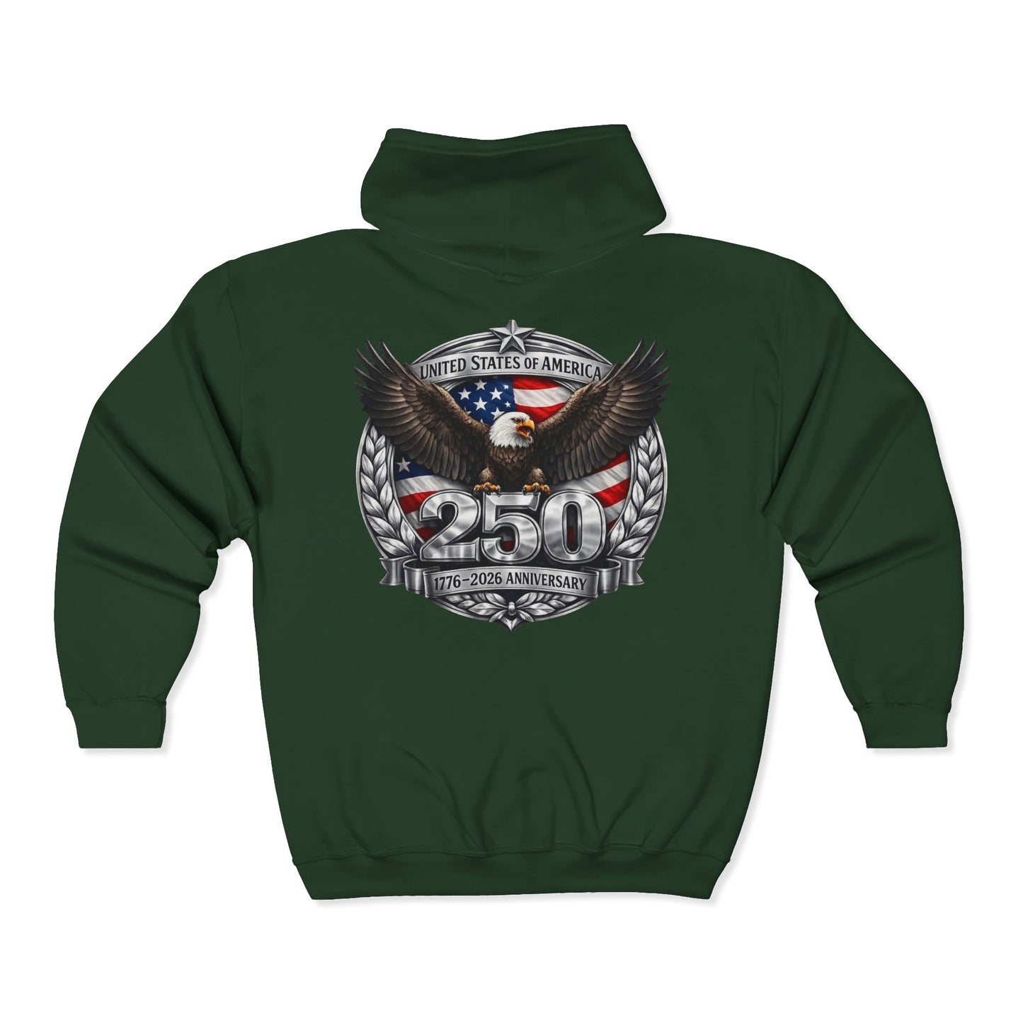 #250 Patriotic Bald Eagle 250 United States Emblem Zip Hoodie
