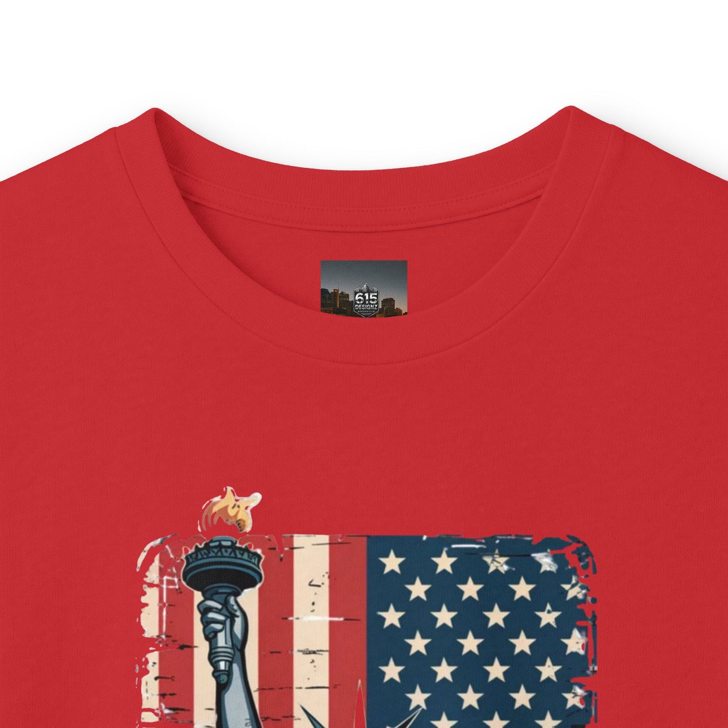 #250 Statue of Liberty American Flag 'America' Patriotic Independence Day Long Sleeve Tee