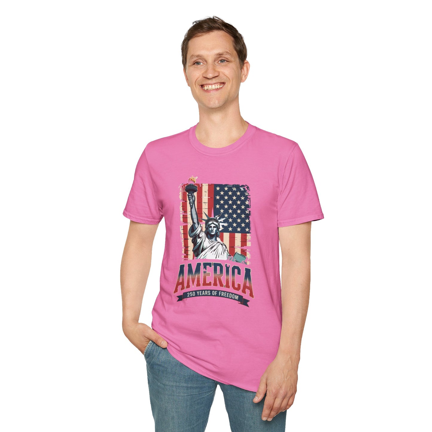#250 Statue of Liberty American Flag 'America' Patriotic Independence Day T‑Shirt